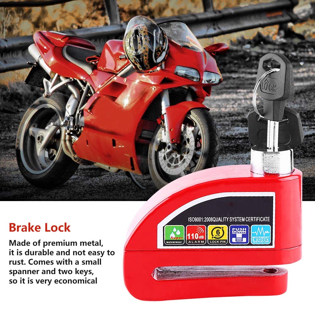 FS8305 Red Motorcycle Scooter Disc Brake Lock with Alarm - Anti-Theft Security System for Bikes & Scooters | Perfect for Parking, Travel & Outdoor Protection