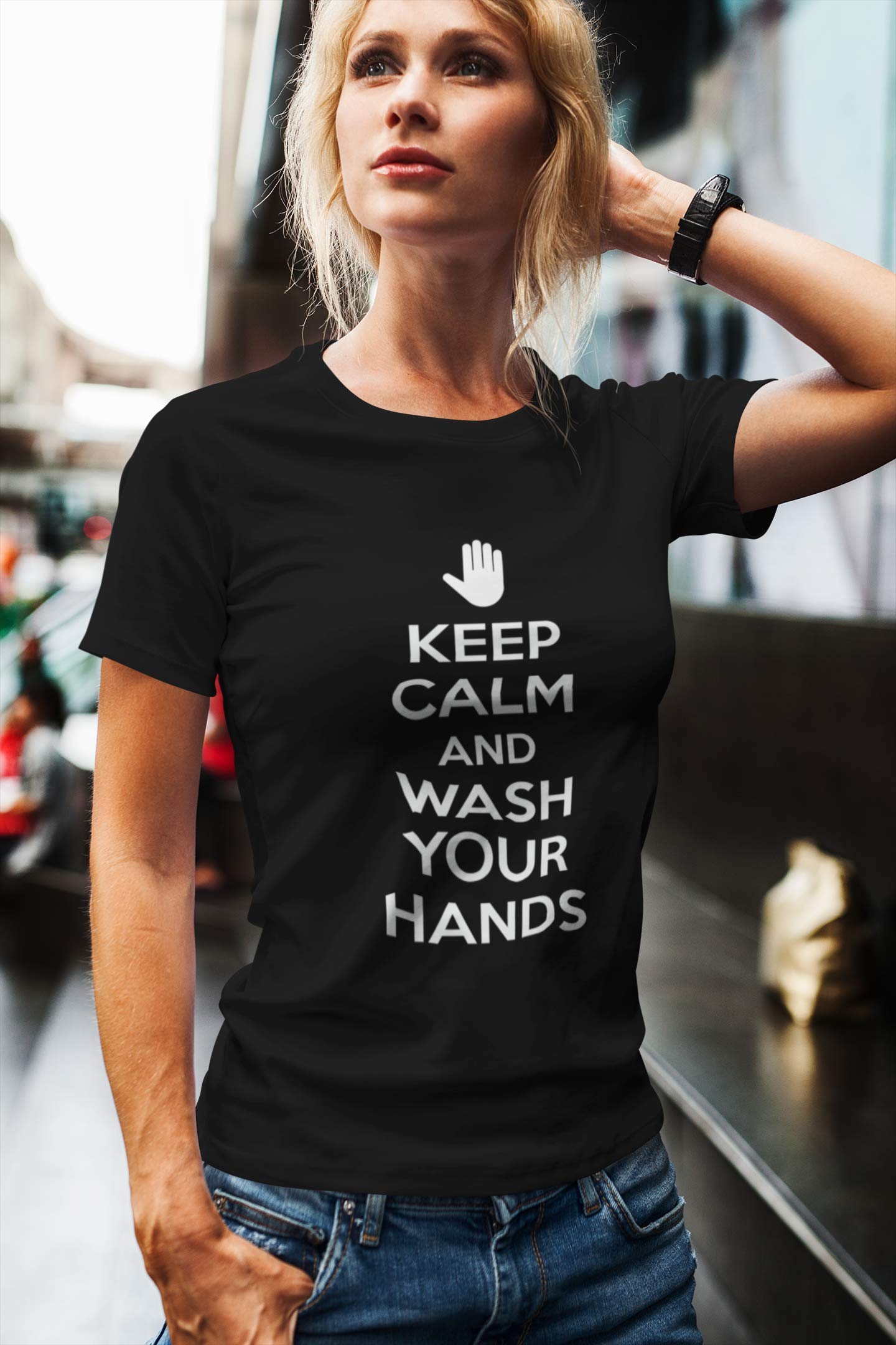 Keep Calm and Wash Your Hands Women's T-Shirt - Funny Slogan Tee for Casual Wear, Work, and Everyday Outfits