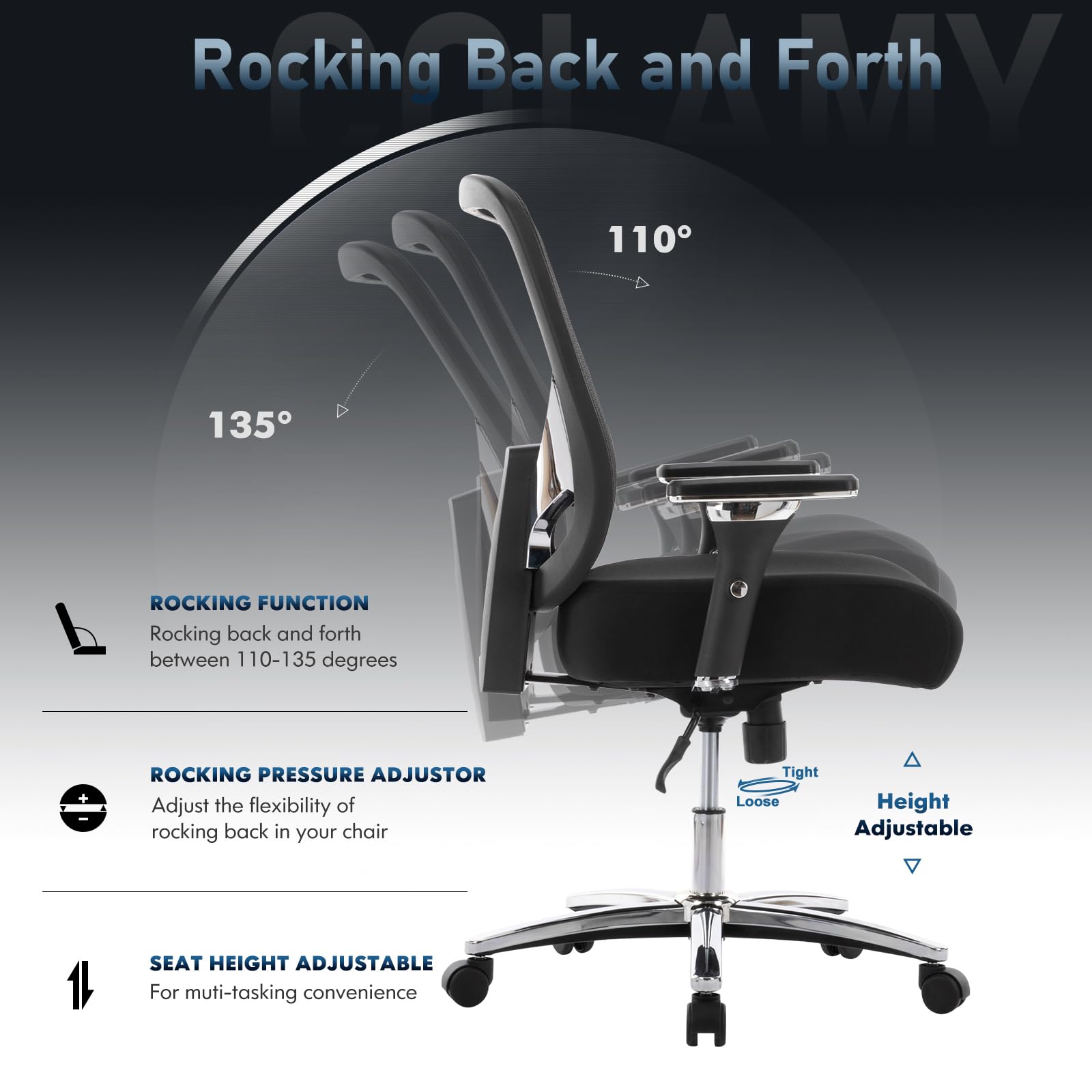 COLAMY Heavy Duty Office Chair 500lbs Capacity - Big & Tall Ergonomic Executive Chair with Wide Seat for Heavy People - Black - Perfect for Home Office, Gaming & Computer Workstations
