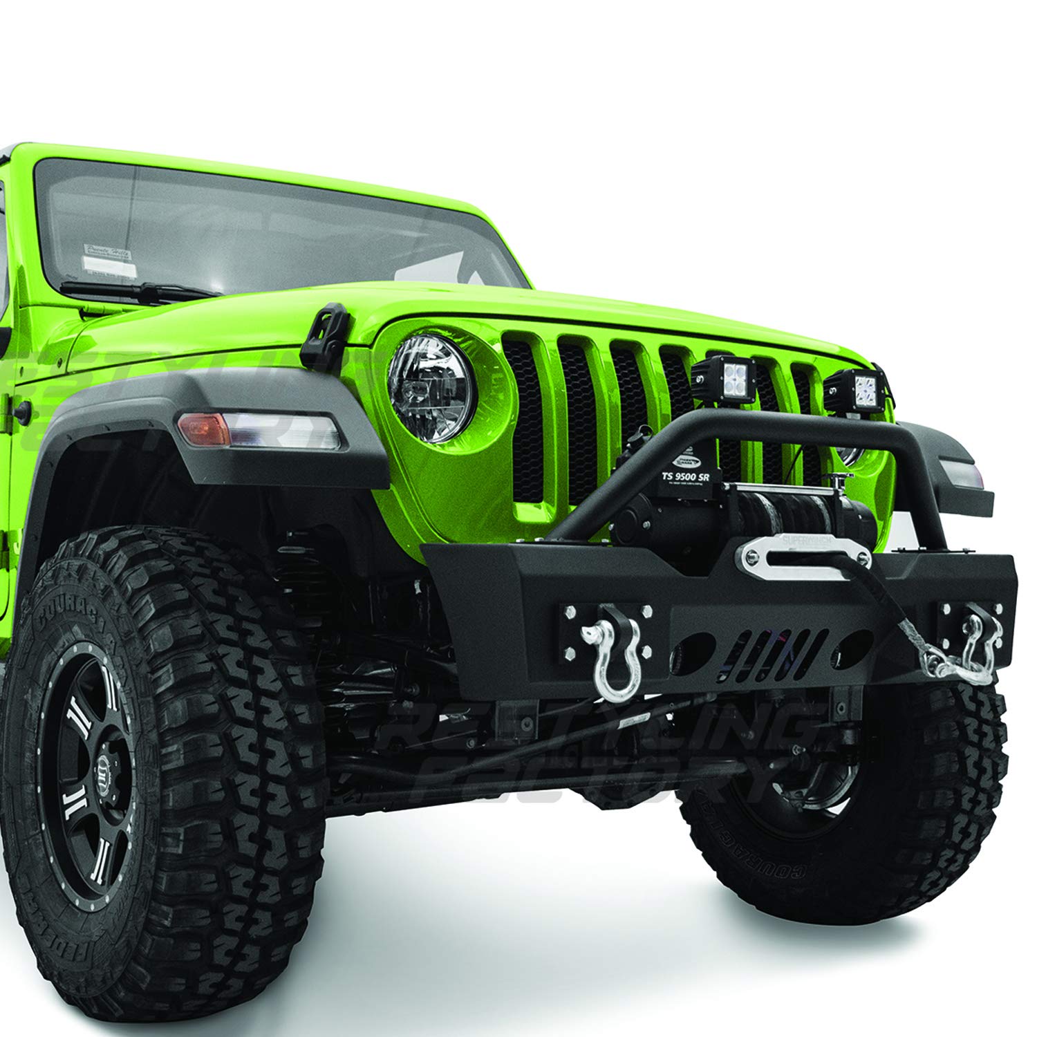 Black Textured Stubby Front Bumper with Fog Light Holes, 2x D-Ring & Winch Plate for 2018-2021 Jeep Wrangler JL - Off-Road Protection & Style Upgrade for Adventure & Trail Riding