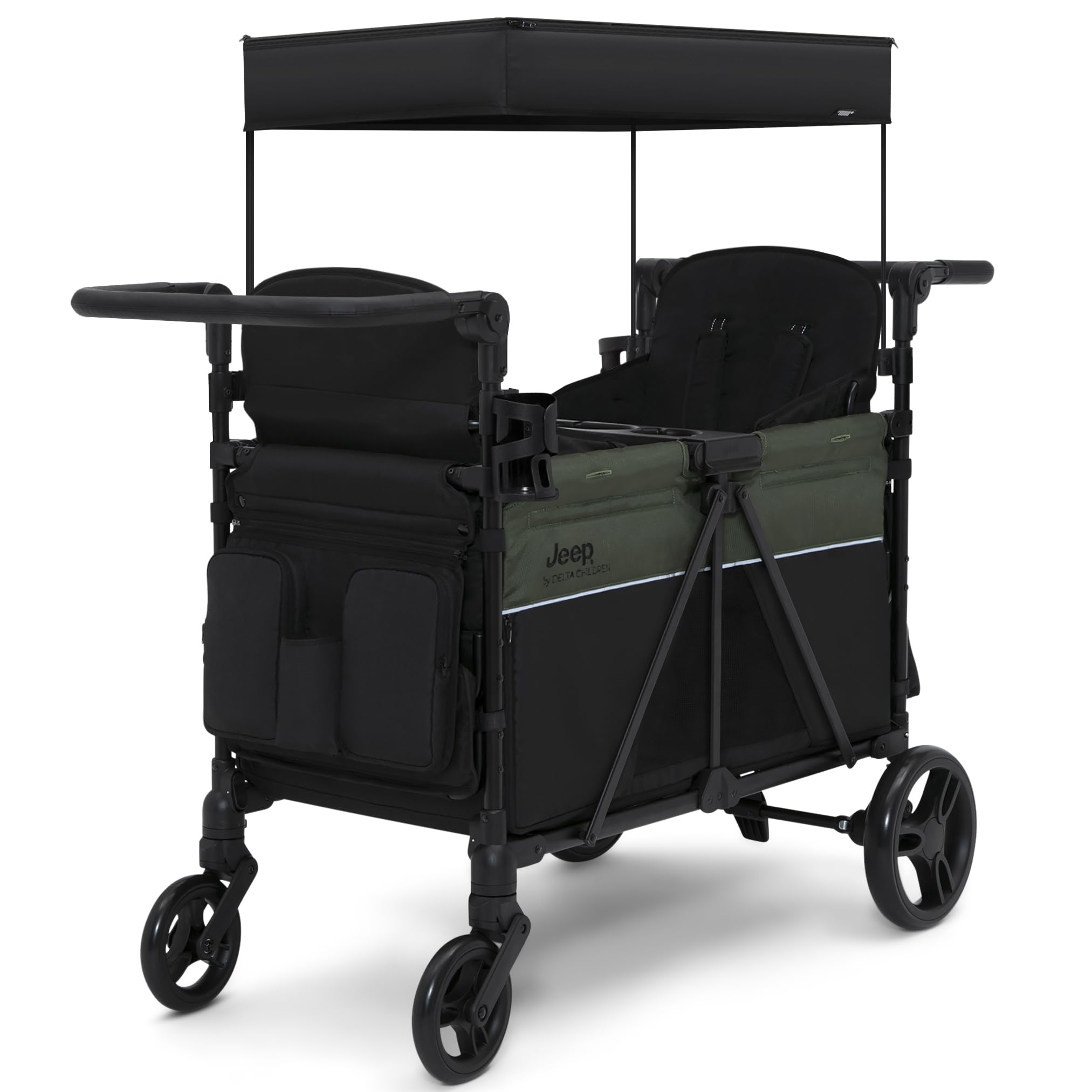 Delta Children Jeep Aries 2-Seater Stroller Wagon & 365 Plus Lightweight Stroller Combo - Perfect for Family Outings, Park Visits, and Travel Adventures