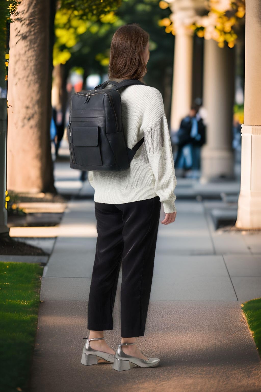 VELEZ Premium Black Top Grain Leather Backpack for Men & Women - 17 Inch Laptop Bag with Large Capacity - Stylish Casual Daypack & Business Travel Computer Bag - Perfect for Work, School, Commuting & Outdoor Adventures