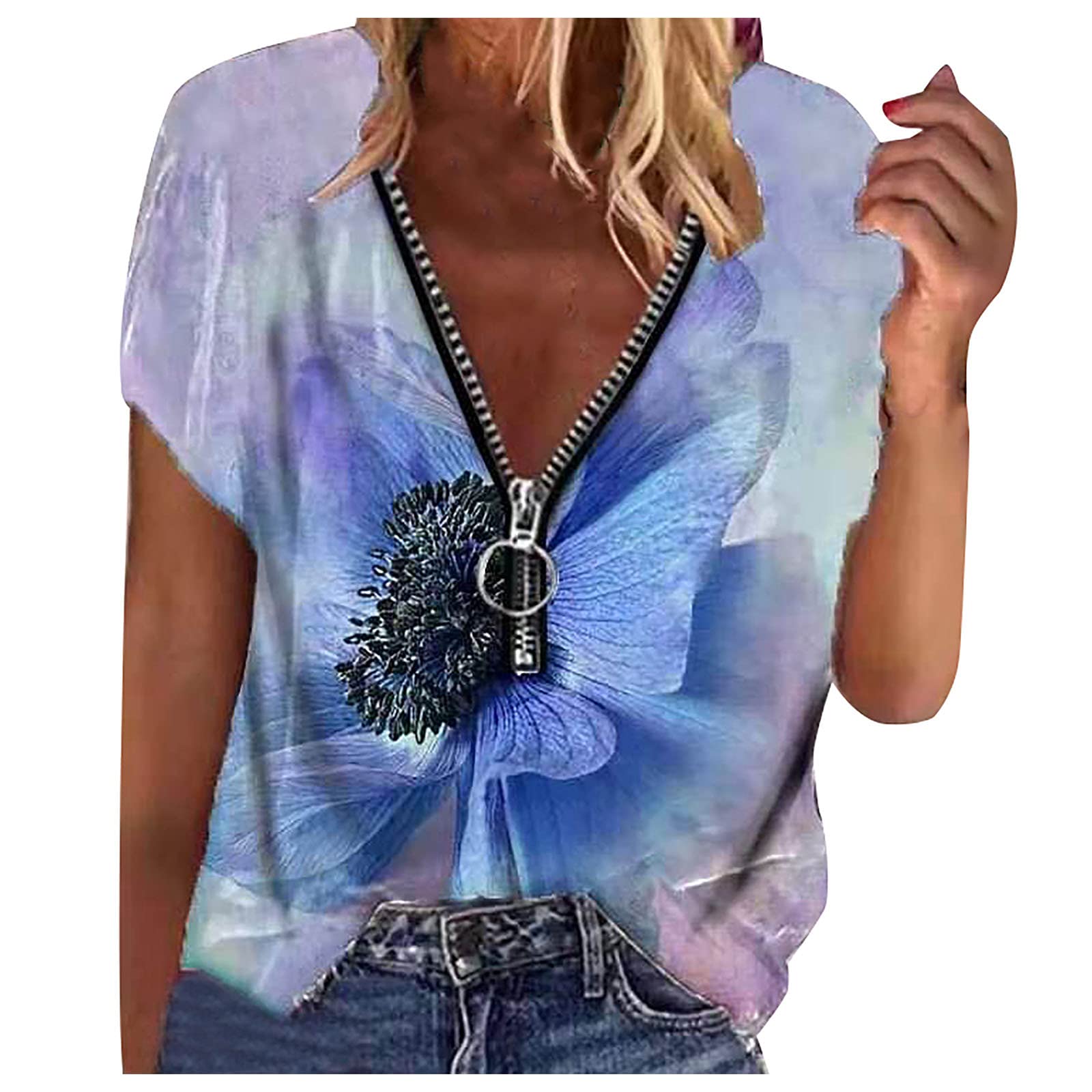 Floral Printed V-Neck Women's T-Shirt - Casual Basic Tank Top for Summer & Workout | Perfect for Gym, Yoga, Beach & Everyday Wear