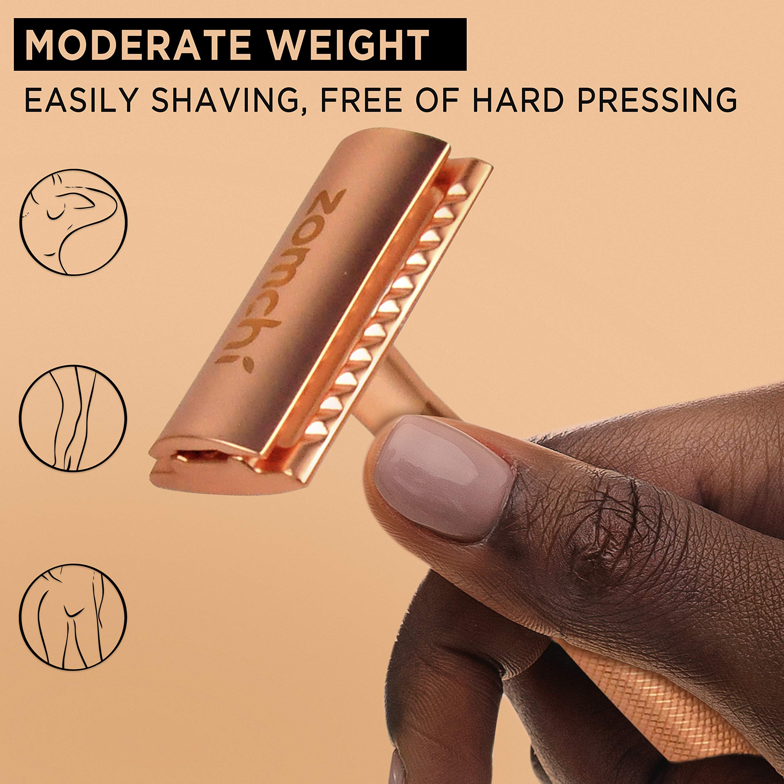 Premium Rose Gold Safety Razor for Women - Black Unisex Double Edge Razor with 100 Stainless Steel Blades - Eco-Friendly Shaving for Sensitive Skin & Travel Use