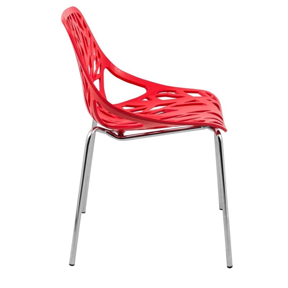 Modern Dining Chairs Set of 4 - LeisureMod Forest Side Chairs with Chrome Legs in Red | Perfect for Kitchen, Dining Room, Restaurant & Office Use