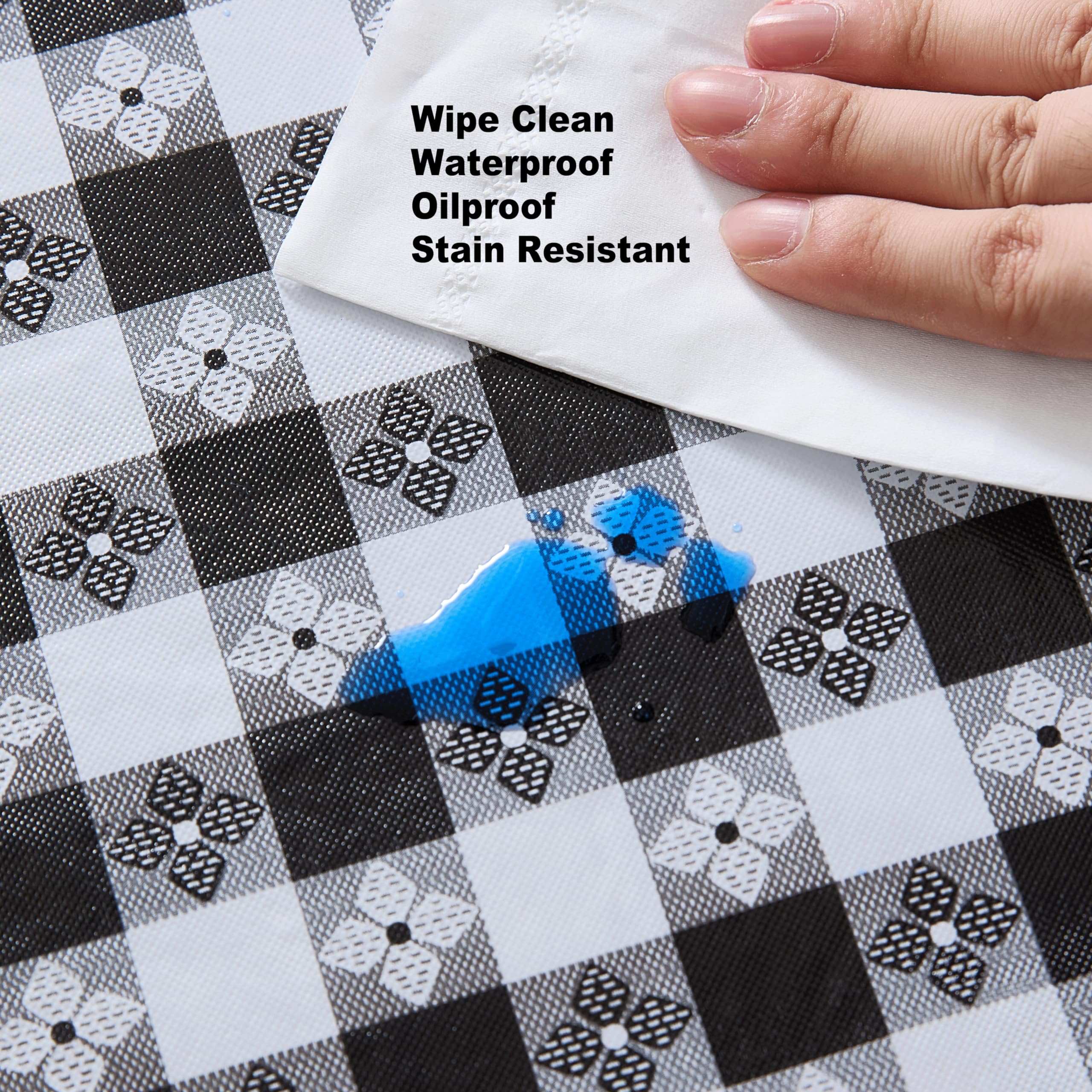 Newbridge 60 x 84 Inch Waterproof Rectangle Vinyl Tablecloth with Flannel Backing - Black & White Checkered Bistro Pattern - Durable Indoor/Outdoor Table Cover for Picnics, BBQs, Patio Dining, Restaurants & Cafe Decor