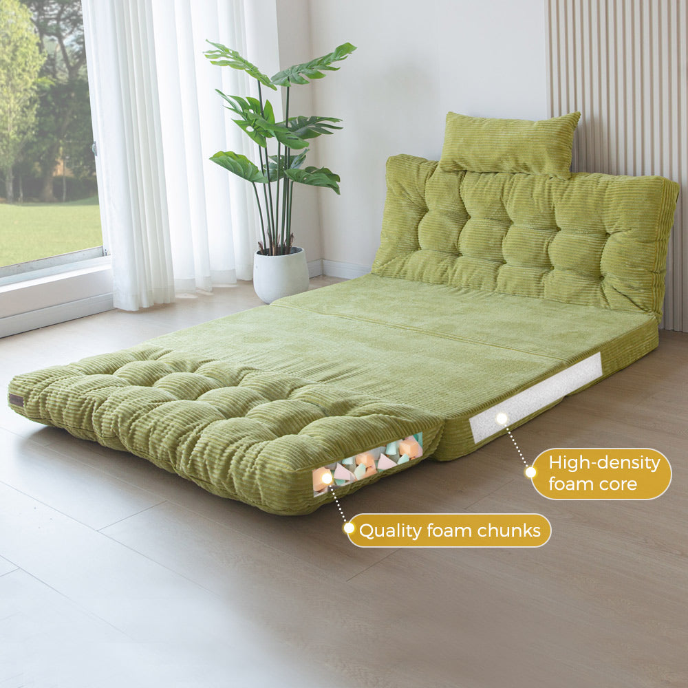 MAXYOYO Tufted Bean Bag Sofa Bed - Foldable Floor Couch with Pillows in Green | Comfortable Lounge Chair for Living Room, Bedroom & Game Room