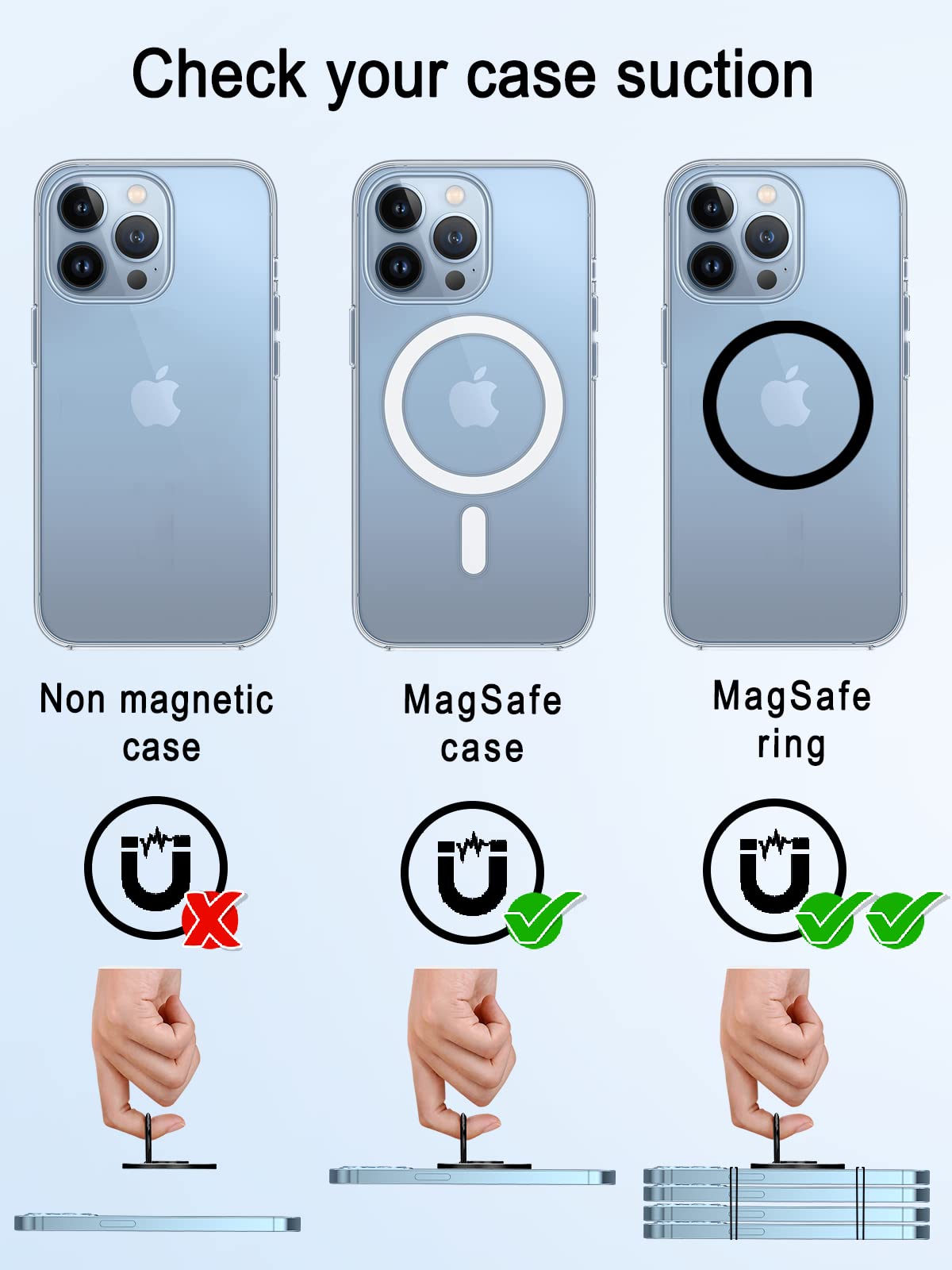 Magnetic Phone Ring Holder for iPhone 12/13/14/15 Pro/Max/Mini - Magsafe Compatible, Removable Finger Loop Grip with Wireless Charging Support (Silver) | Perfect for One-Hand Use, Gym Workouts & Daily Commuting