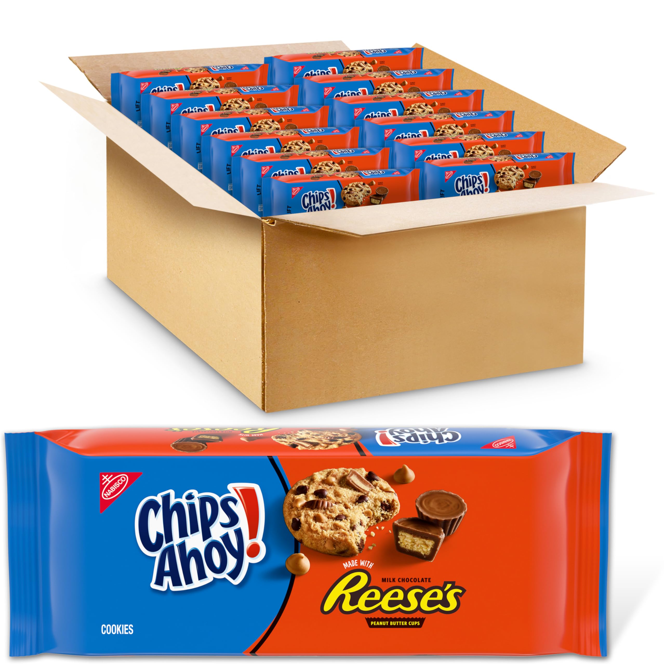 CHIPS AHOY! Reese’s Peanut Butter Cup Chocolate Chip Cookies - 12 Pack (9.5 oz Each) | Bulk Snacks for Office, School & Party Treats