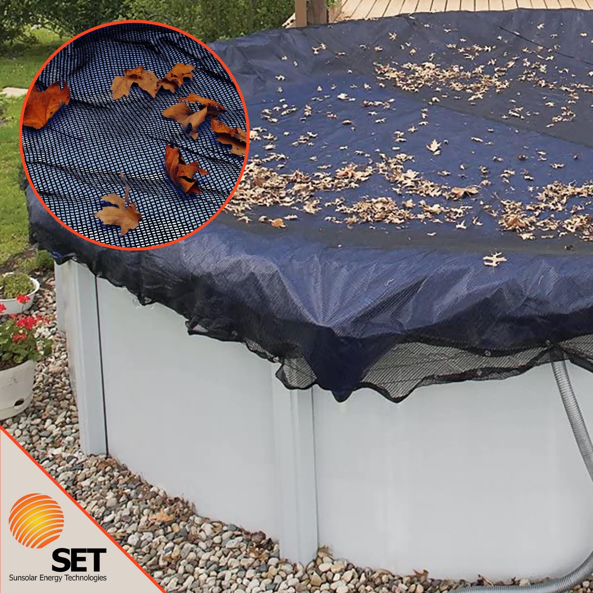 Sunsolar Energy Technologies 30 ft Round Above Ground Pool Leaf Net Cover with 3 ft Overlap - Durable Swimming Pool Protection for Fall & Winter Season