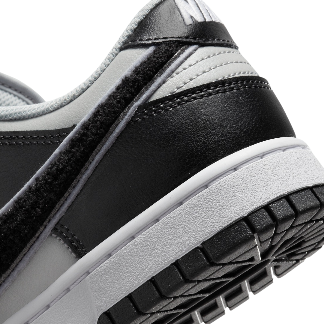 Nike Dunk Low Chenille Swoosh Sneakers - Black Grey White Colorway - Perfect for Streetwear & Casual Outfits