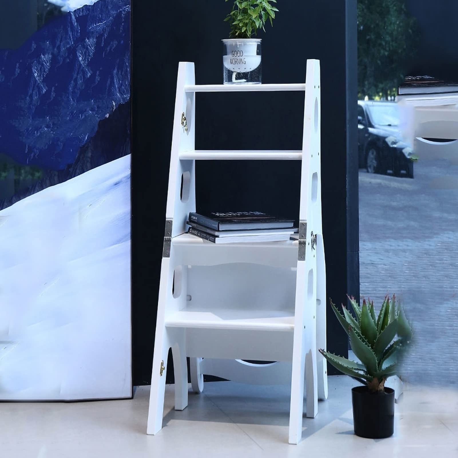 XHALERY Foldable Kitchen Step Stool Ladder - Multifunctional Home Climbing Stool, Compact Folding Step Chair with Non-Slip Feet for Dining, Bathroom, and Garage Use