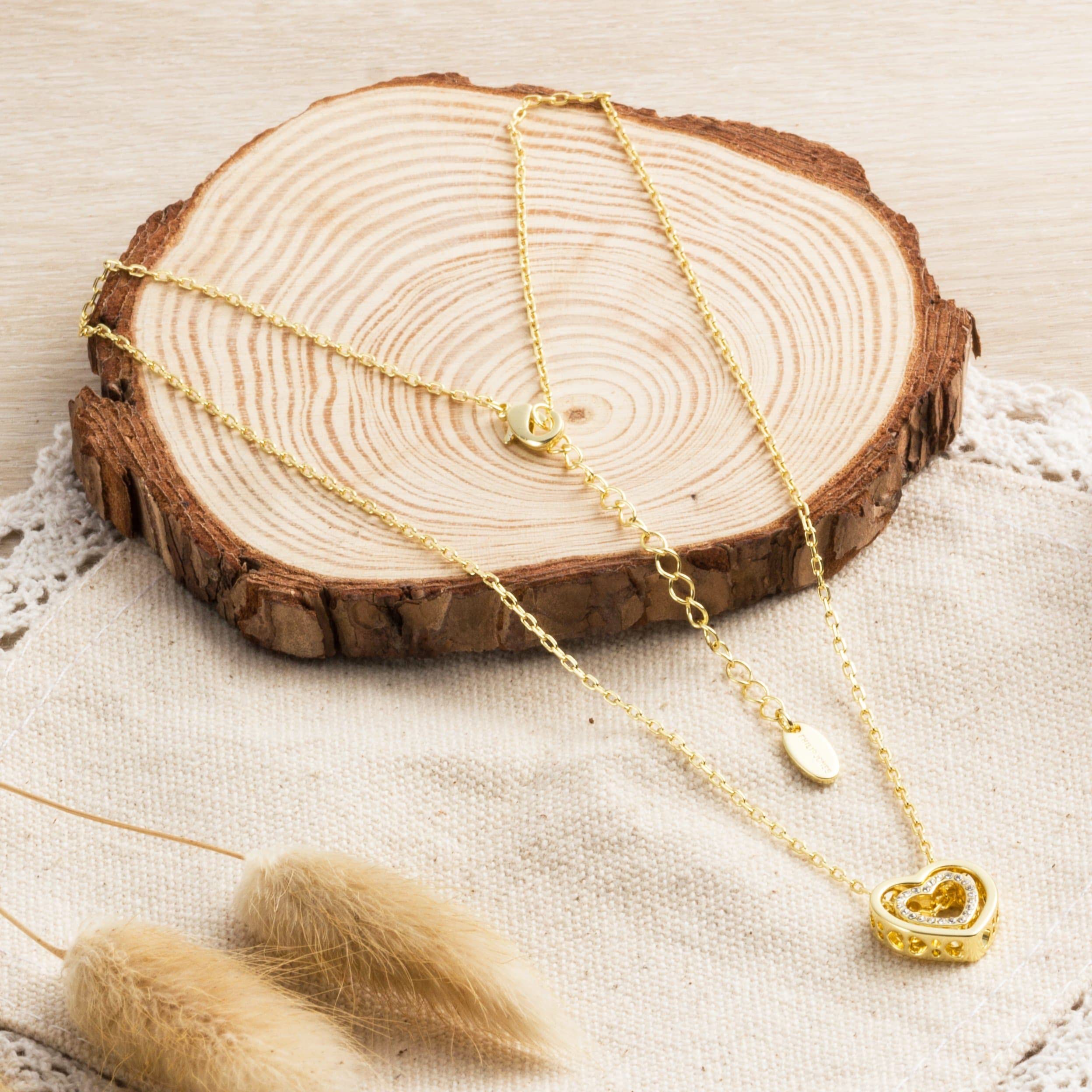 Gold Plated Double Heart Necklace with Zircondia® Crystals - Perfect Gift for Her