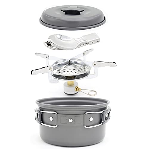 Ultralight 1-Person Outdoor Camping Cookware Set - Portable Cooking Pot with Stove & Spoon for Hiking, Backpacking & Picnic | Compact Tableware for Solo Adventures