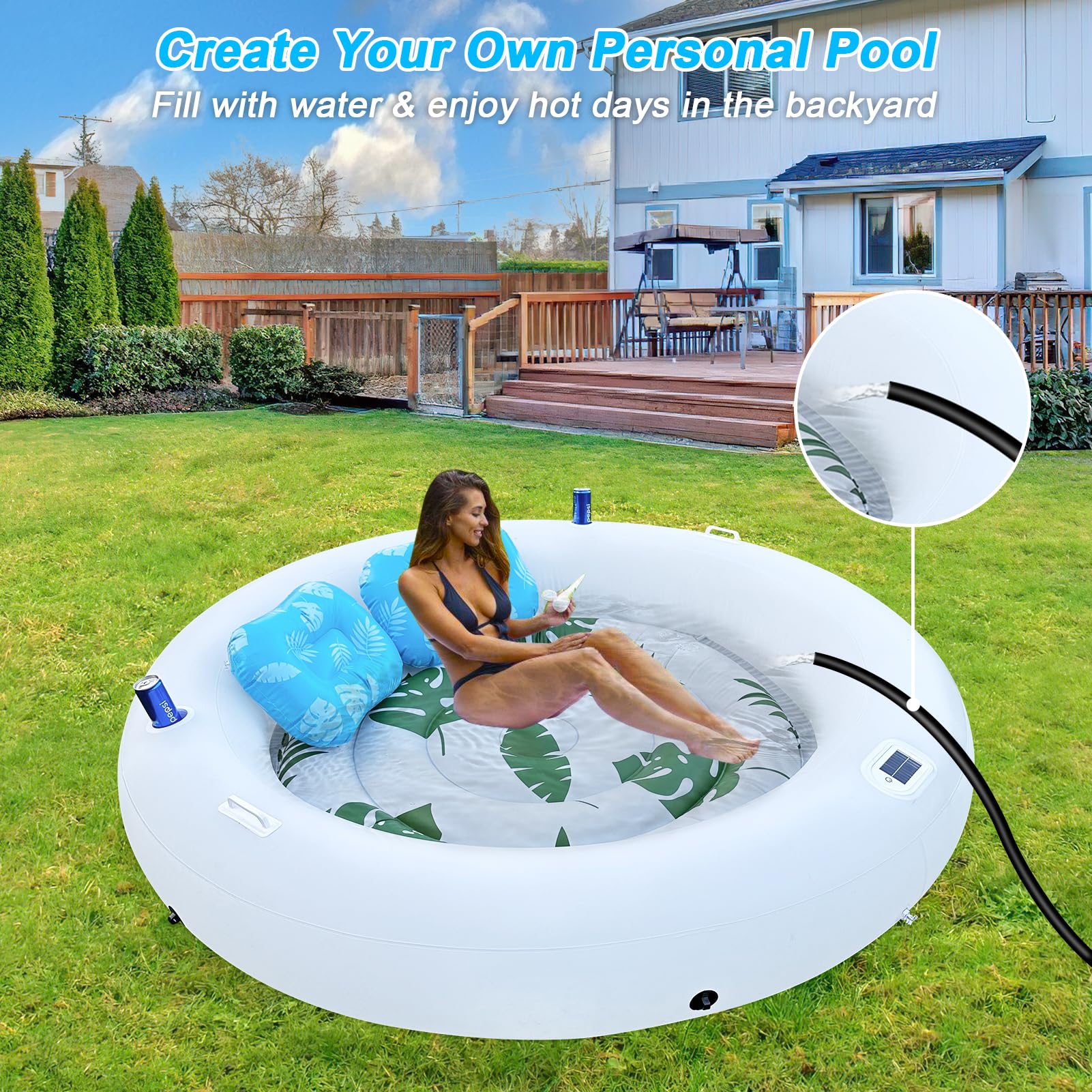 **Inflatable Tanning Pool Lounger for Adults - Giant Solar Sunbathing Tub with LED Lights, Extra Large Round Floating Raft for Backyard, Pool & Lake - Perfect for Relaxing, Tanning & Summer Fun**