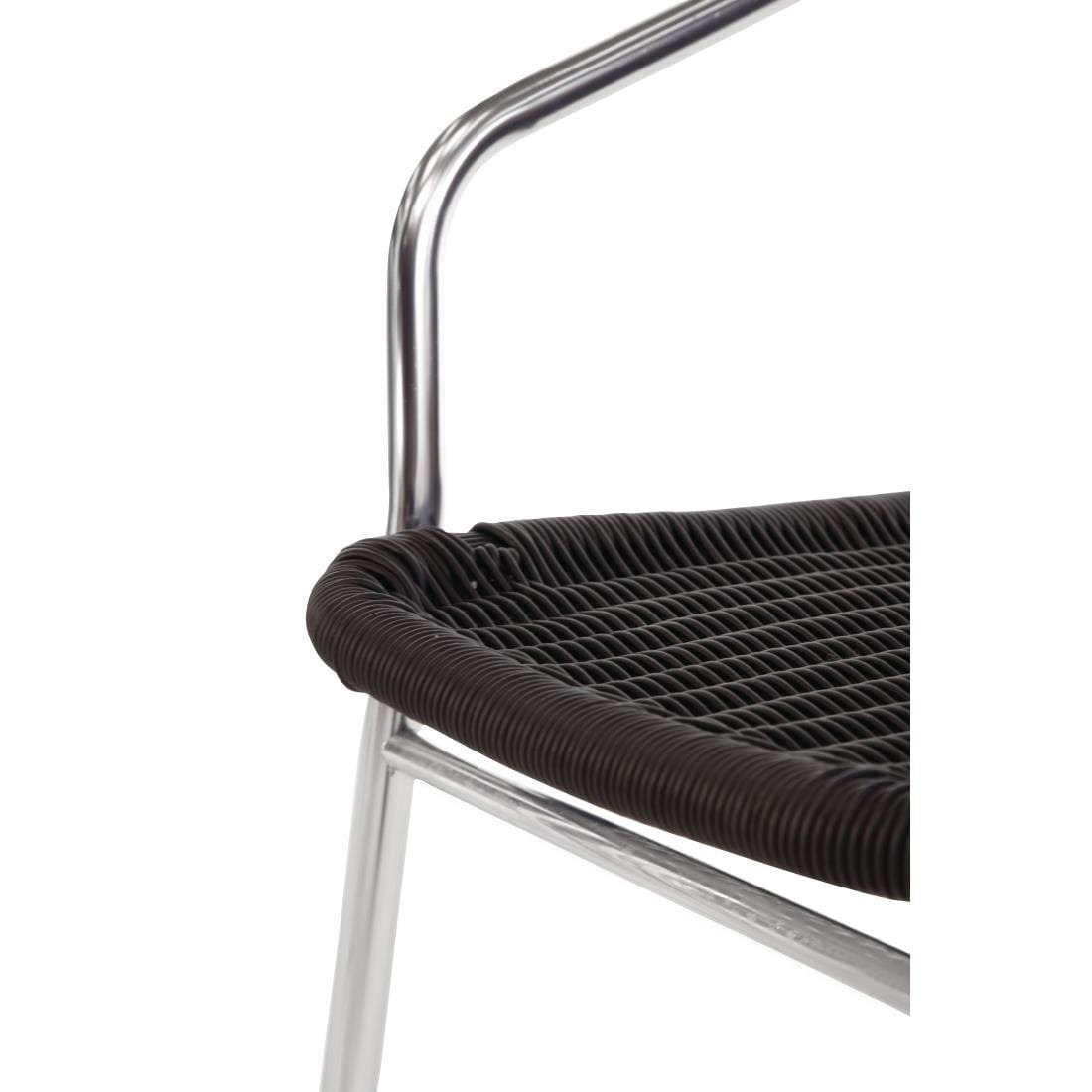 Bolero Black Wicker Chair with Aluminum Frame - Set of 4 Patio Chairs for Outdoor Dining, Poolside Relaxation & Garden Decor