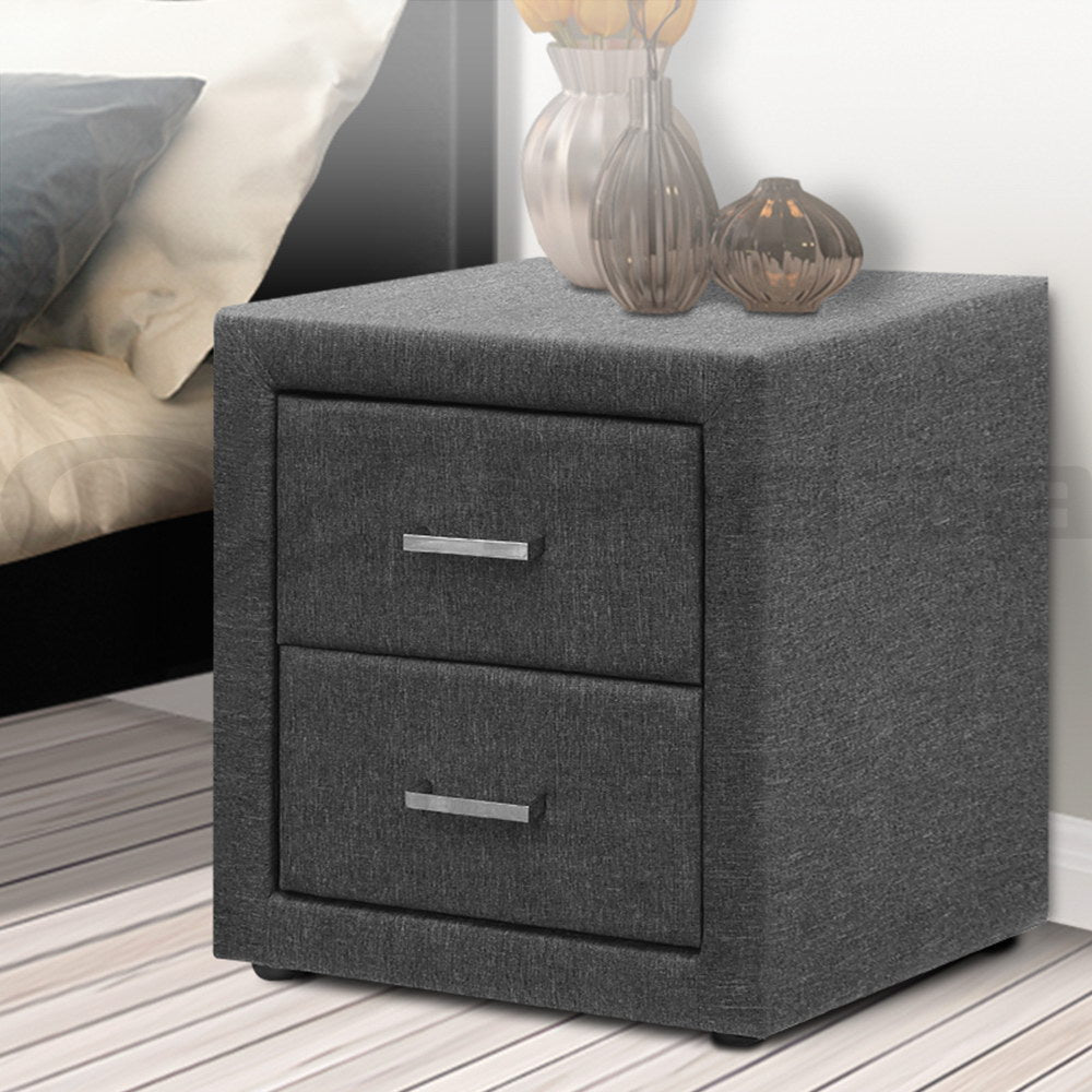 Modern Fabric Bedside Table - Grey Nightstand with Storage Shelf for Bedroom, Living Room, or Dorm | Compact & Stylish Night Stand with Easy Assembly