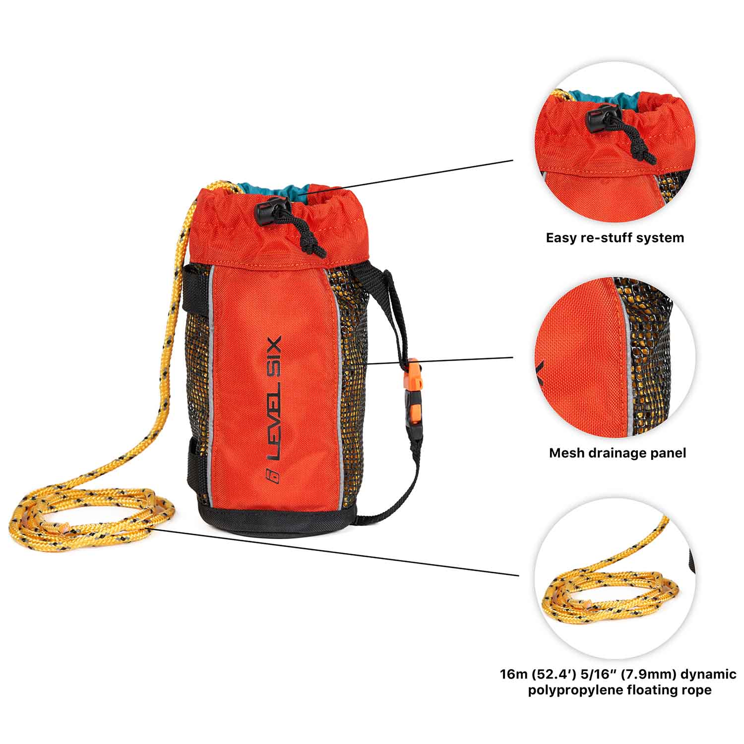 Level Six Compact Quickthrow Throw Bag - Lightweight Rescue & Safety Rope Bag for Kayaking, Rock Climbing & Outdoor Adventures
