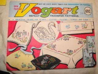 Vintage Vogart 693 Transfer Pattern - Graceful Swans Design from 1950s for DIY Embroidery & Fabric Crafts | Perfect for Quilting, Pillowcases & Home Decor Projects