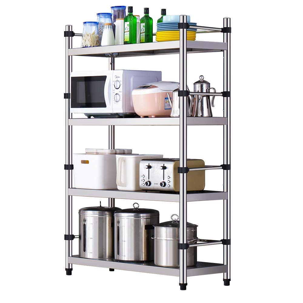 Adjustable 4-Tier Stainless Steel Storage Shelf - Heavy Duty Kitchen Organizer for Microwave, Pantry, Laundry & Bathroom - Space Saving Solution for Small Homes & Apartments