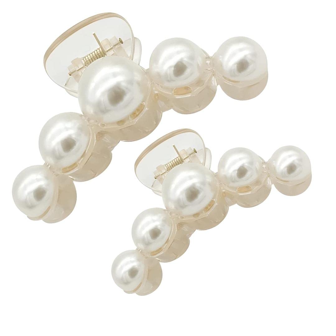 BellaStella Korean Stylish Pearl Hair Clips - Strong Hold Claw Clips for Women & Girls (Set of 2) - Perfect for Parties, Weddings & Everyday Hairstyles