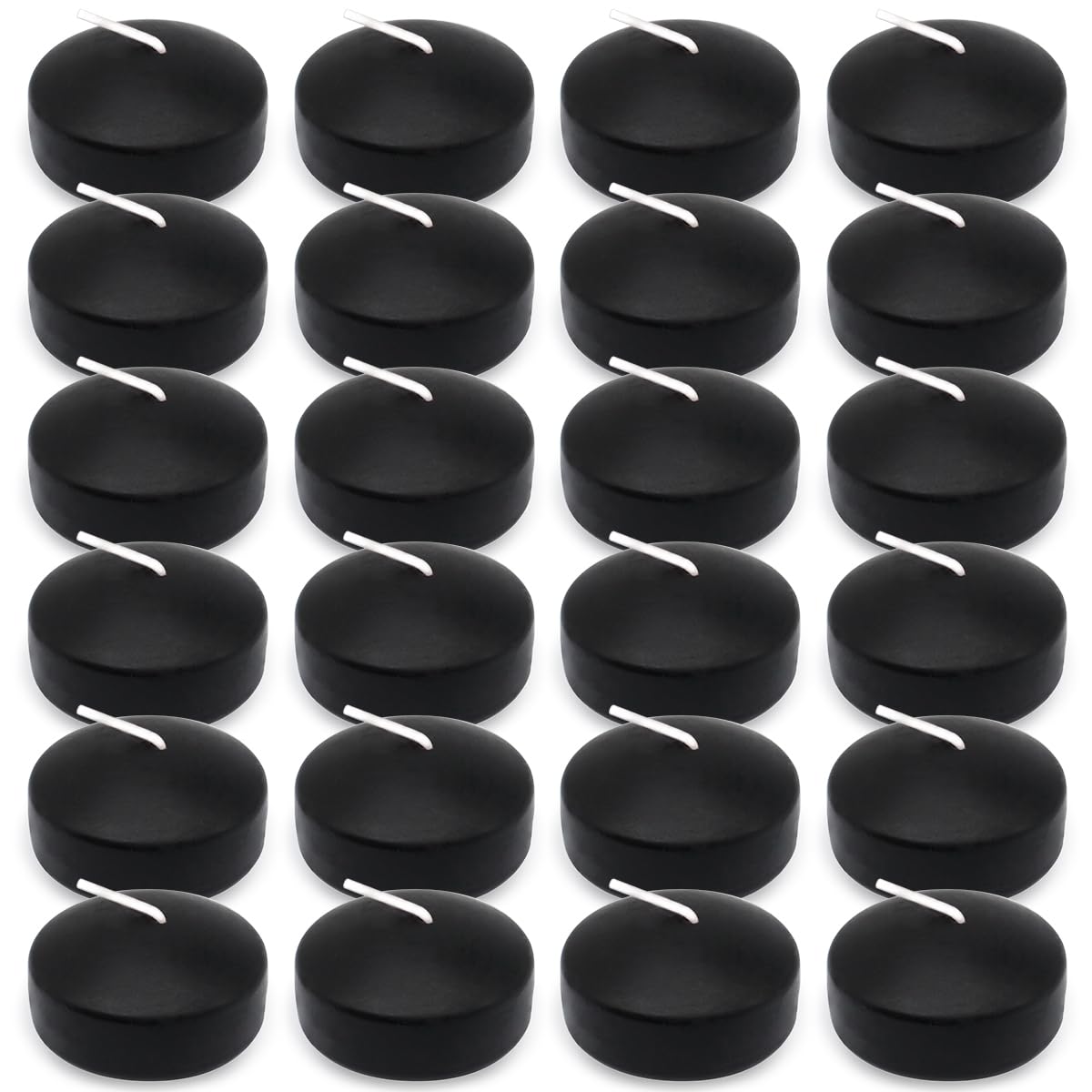6 Hour Black Floating Candles - Unscented 2 Inch Dripless Pool Water Wax Candles for Cylinder Vase, Wedding Centerpiece, Party Decor, Holiday & Halloween Decorations - 24 Pack for Tablescapes, Spa Nights, Romantic Dinners