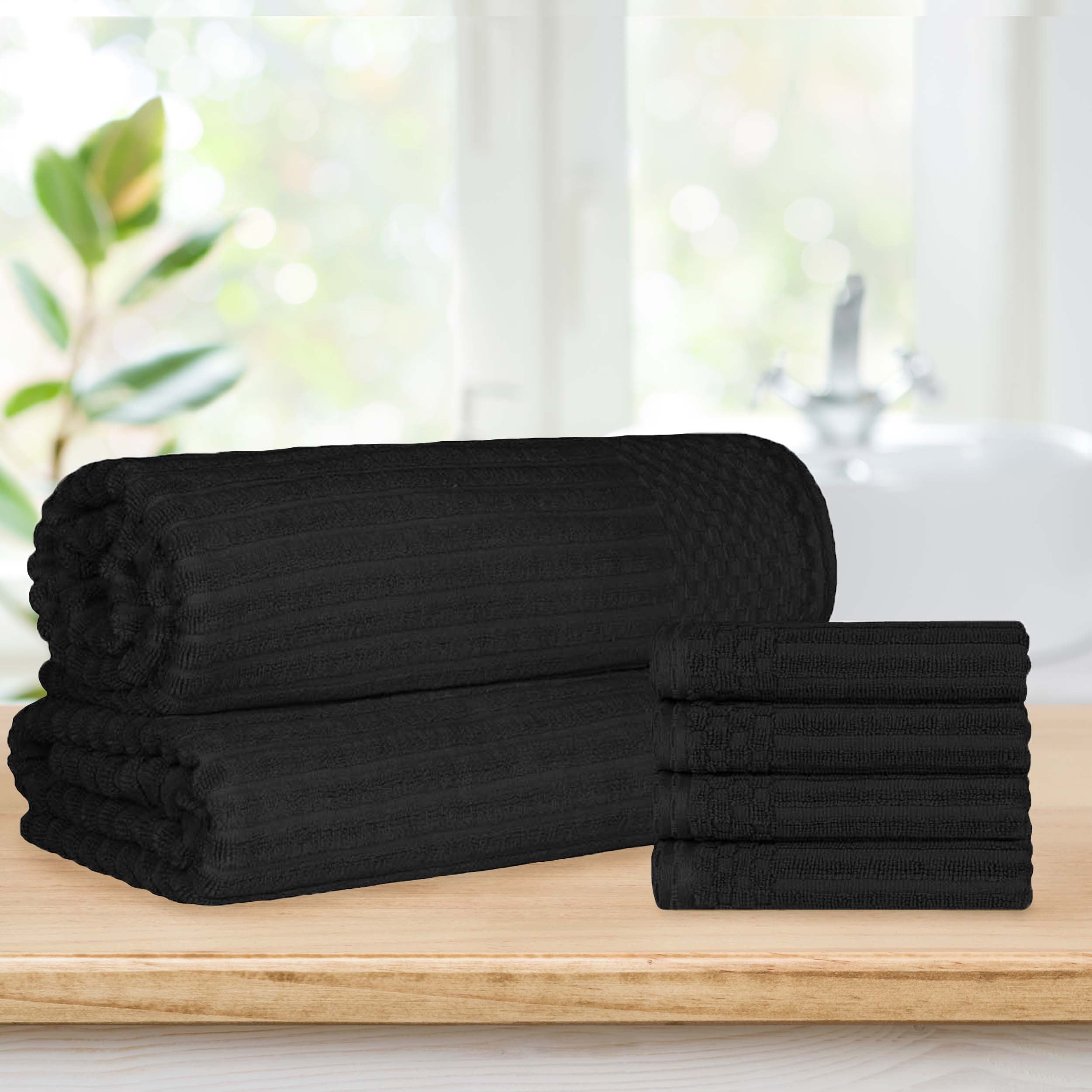 Premium Soho Ribbed Textured Cotton Hand Towels & Bath Sheets Set - Ultra Absorbent, Soft & Quick-Drying - Perfect for Bathroom, Spa, Gym & Guest Use