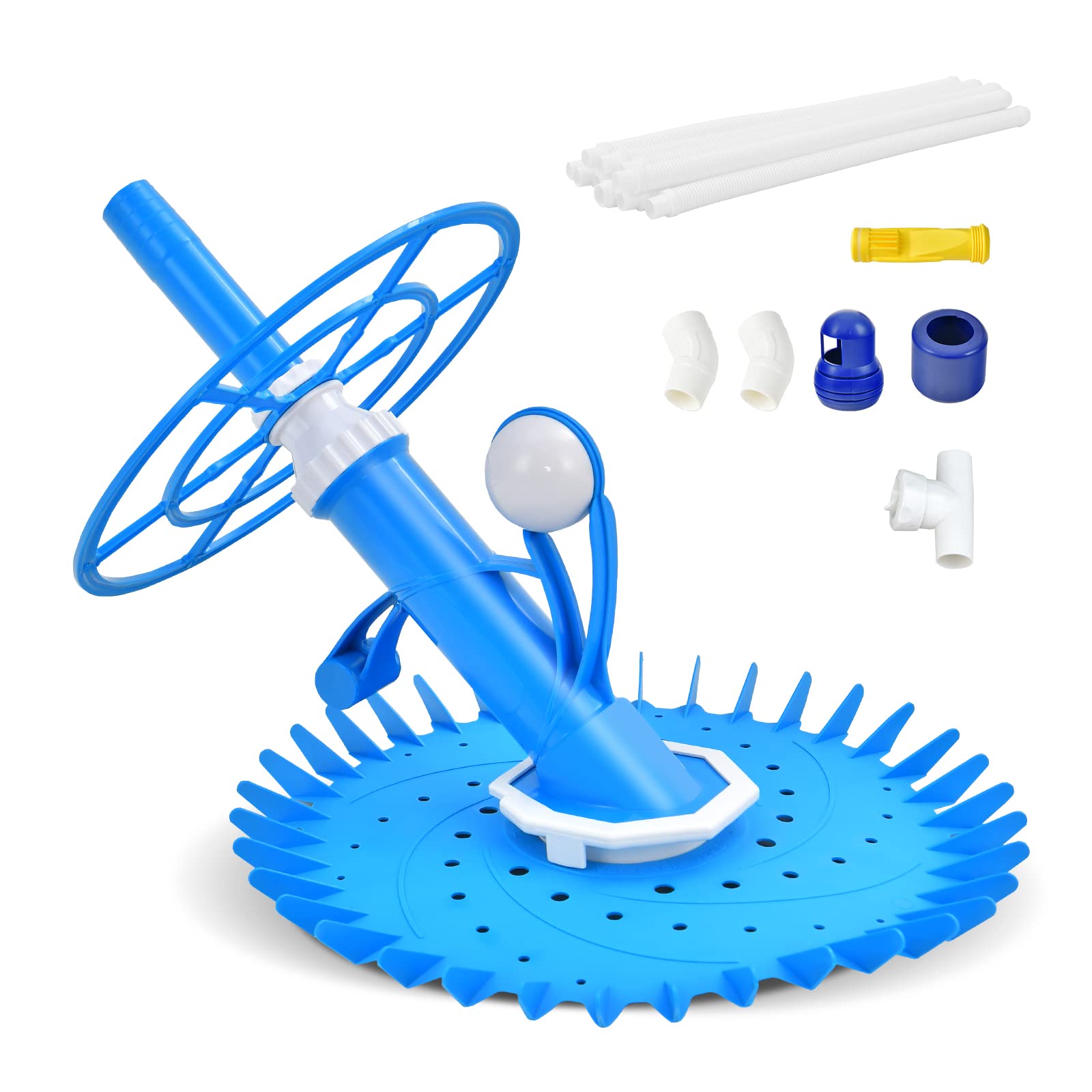 AFSTAR Automatic Pool Vacuum Cleaner - Cordless Suction-Side Pool Sweeper with 36-Fin Disc & 33FT Extension Hoses for In-Ground/Above Ground Pools - Efficient Cleaning for Floors & Walls - Perfect for Backyard, Vacation Homes & Community Pools