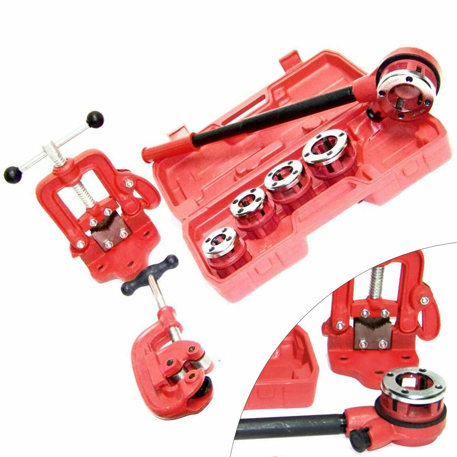 OUKANING Ratchet Type Pipe Threader Set with 5 Dies (3/8'' to 1-1/4'') - Professional Plumbing Tool for Pipe Cutting & Threading - USA Stock - Perfect for DIY Home Repairs & Professional Plumbing Projects