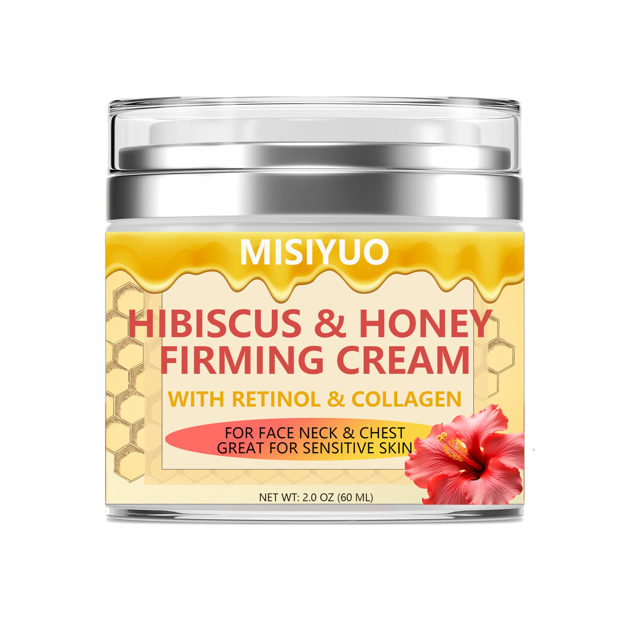 Best Hibiscus & Honey Firming Cream for Neck & Face - Moisturizing, Hydrating Skin Tightening Cream with Collagen & Hyaluronic Acid - Reduces Neck Lines & Wrinkles - 2 Fl Oz - Perfect for Night Routine & Anti-Aging Care