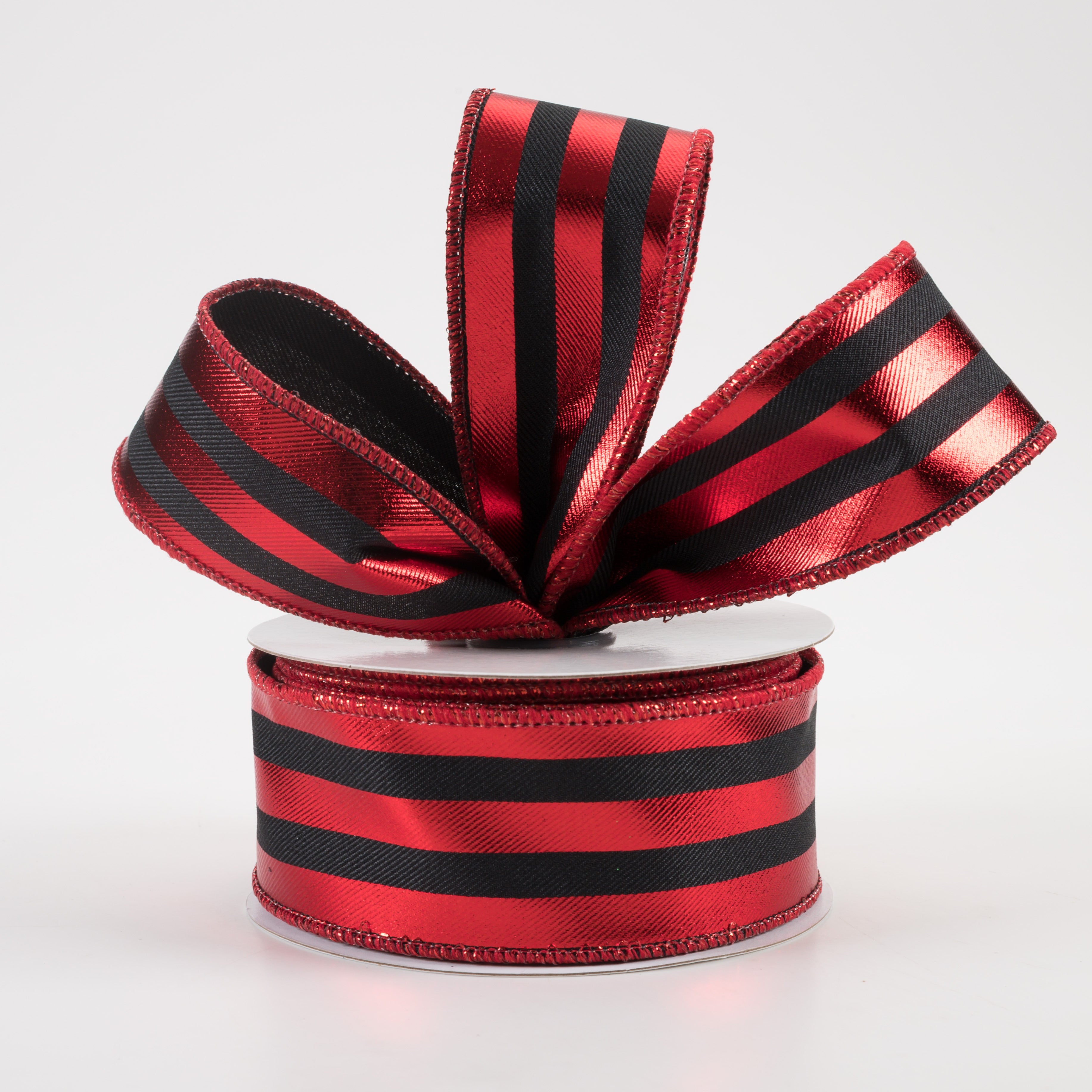 1.5 Inch Metallic Vertical Stripes Ribbon - Black & Red (10 Yards) for Gift Wrapping, DIY Crafts, Party Decorations, and Scrapbooking