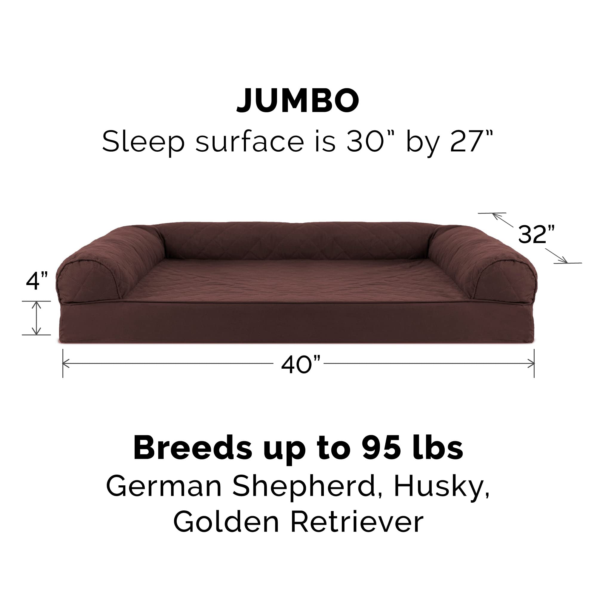 Furhaven Cooling Gel Dog Bed for Large Dogs up to 95 lbs - Removable Bolsters & Machine Washable Cover - Quilted Sofa Style in Coffee Color (Jumbo/XL) - Perfect for Hot Weather & Arthritis Relief
