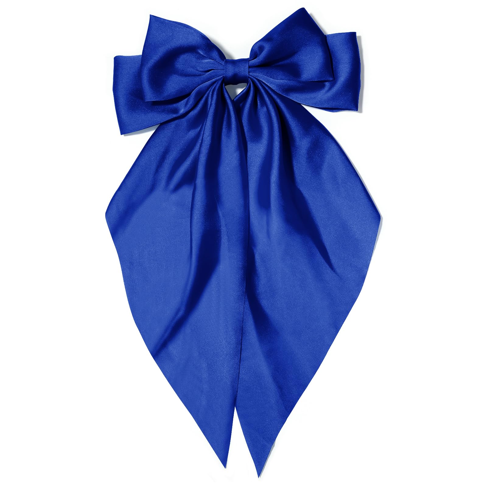 Elegant Royal Blue Satin Hair Bows for Women & Girls - Long Tail French Hair Ribbon Clips & Barrettes - Perfect for Weddings, Parties, and Everyday Fashion Accessories