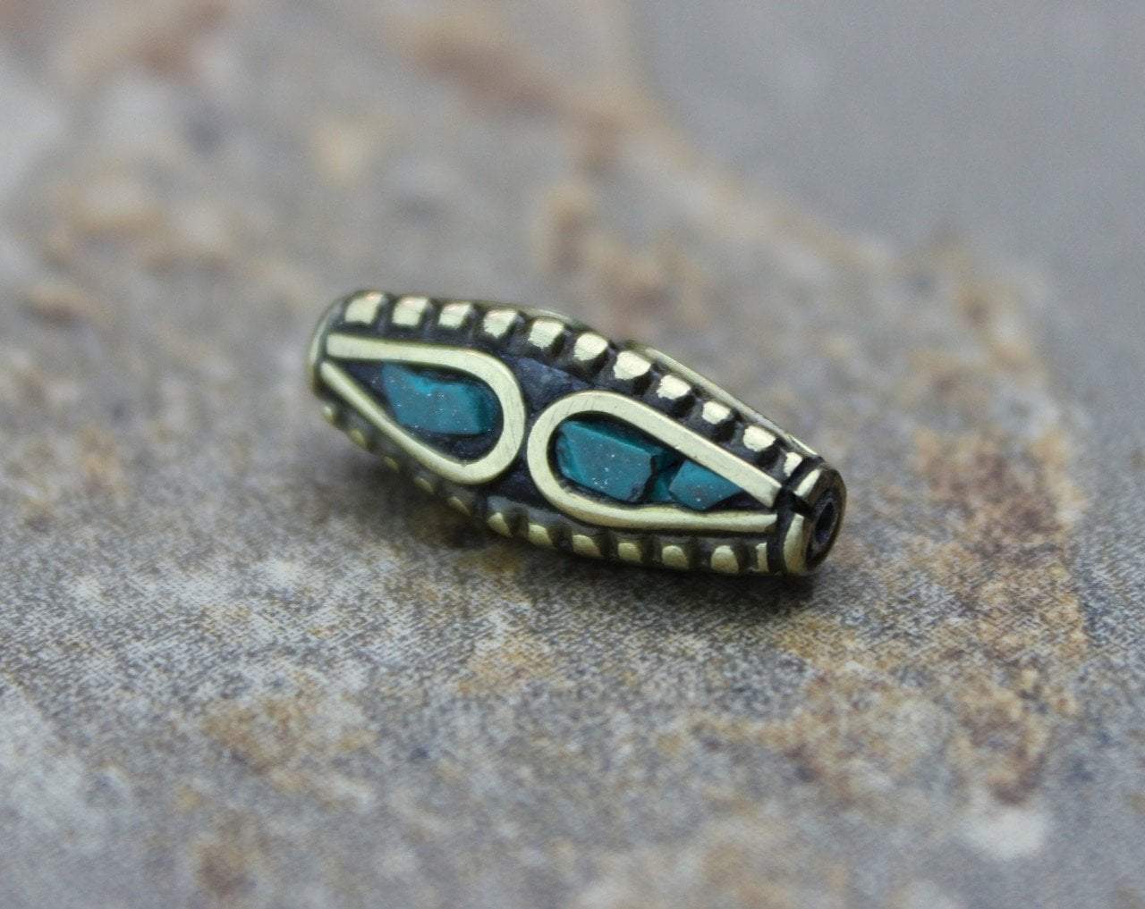 Authentic Tibetan Beads - 3 Sided Brass & Turquoise Beads for Jewelry Making, Meditation & Spiritual Decor | Handmade Buddhist Mala Prayer Beads for Necklaces, Bracelets & Home Altar