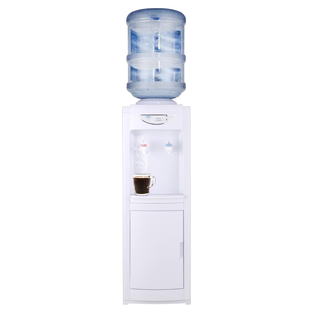 Top-Loading Water Cooler Dispenser with Child Safety Lock | Hot & Cold Standing Water Cooler for 3/5 Gallon Bottles | Ideal for Home, Office, School & Gym | White
