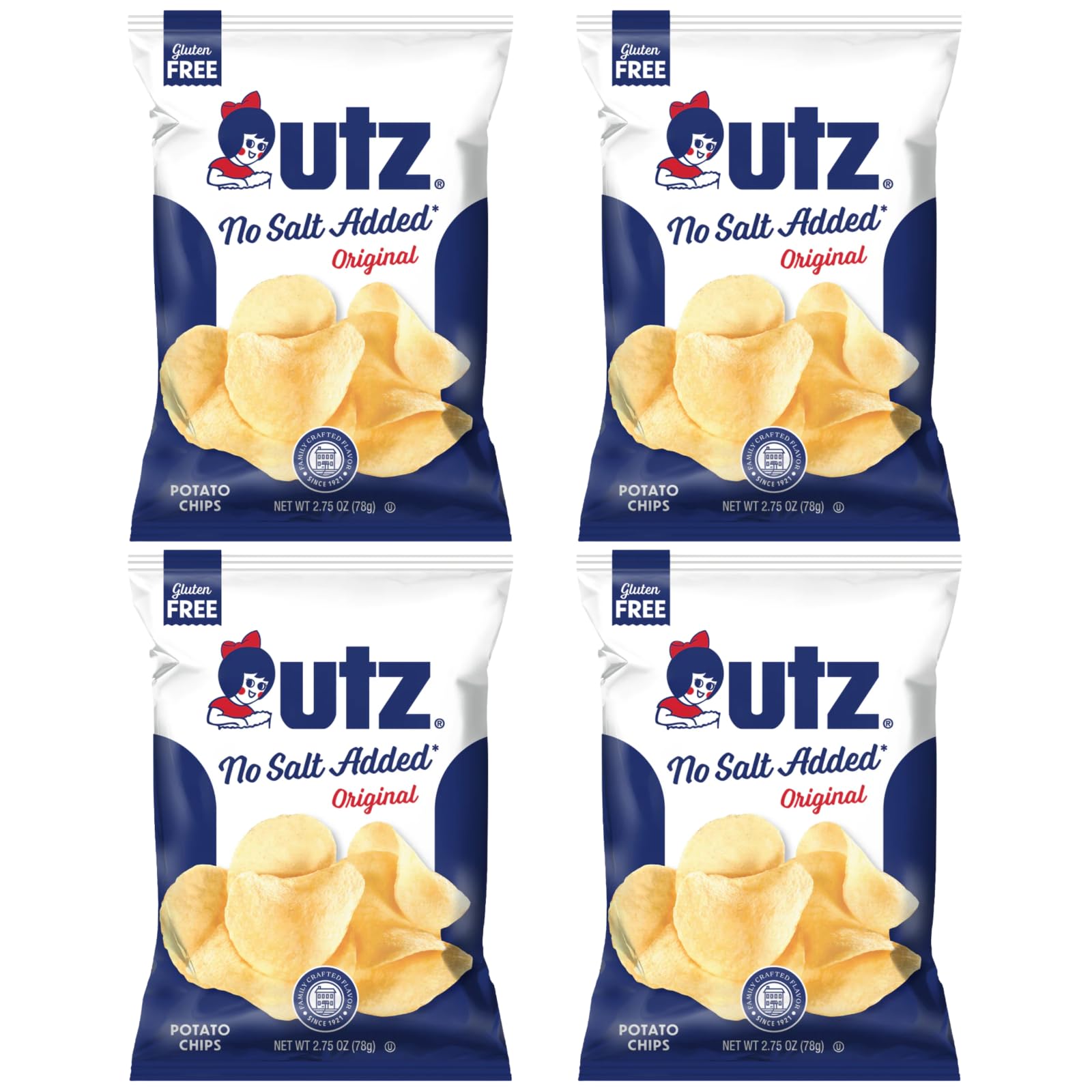 UTZ No Salt Added Potato Chips 2.75oz (4 Pack) - Gluten Free, Vegan, Healthy Snacks for Kids & Adults - Perfect for Lunch Boxes, Parties, and On-the-Go Snacking