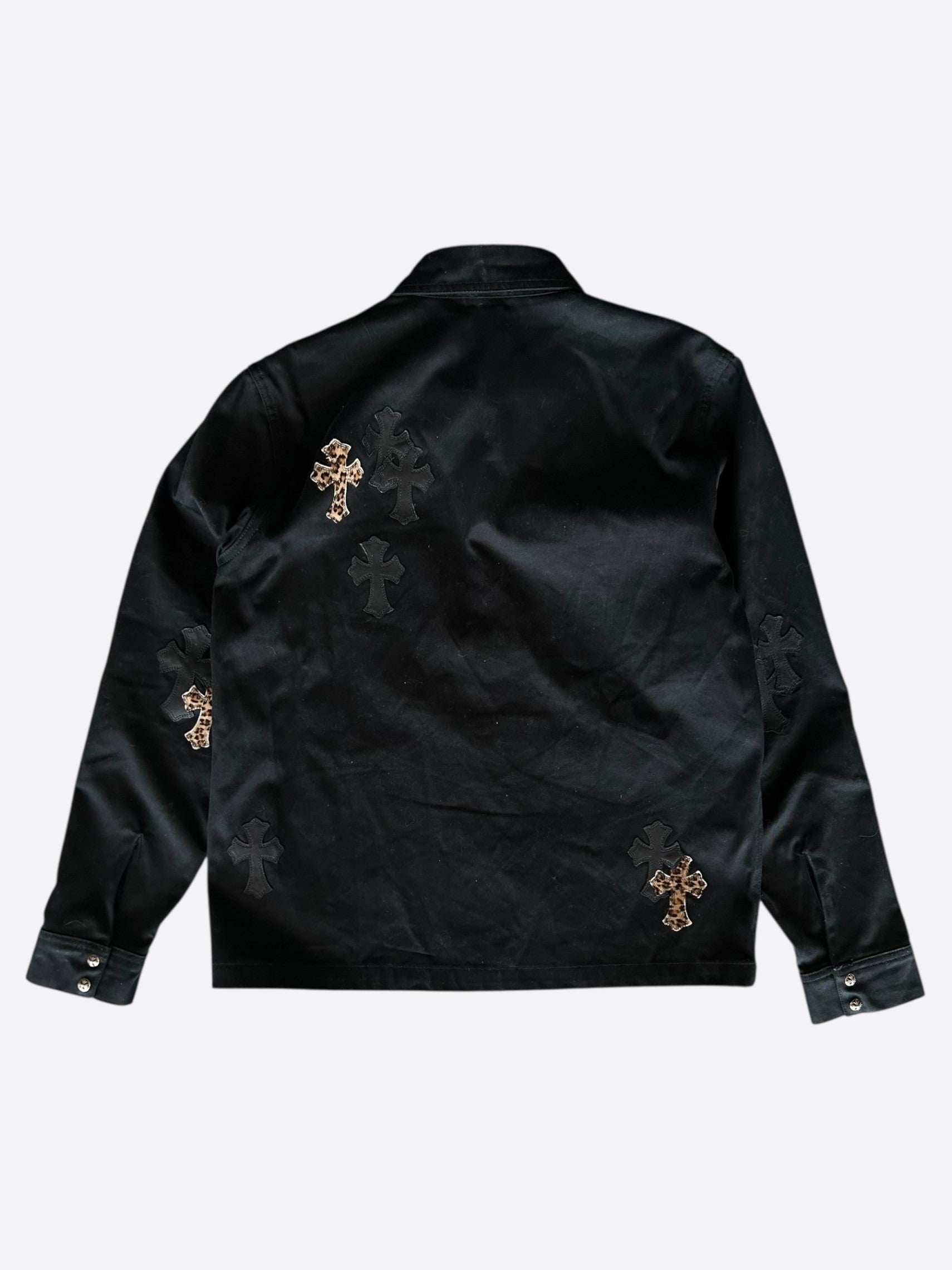 Chrome Hearts Black & Cheetah Cross Patchwork Dog Jacket - Stylish Pet Apparel for Small to Medium Dogs - Perfect for Outdoor Adventures & Fashionable Occasions
