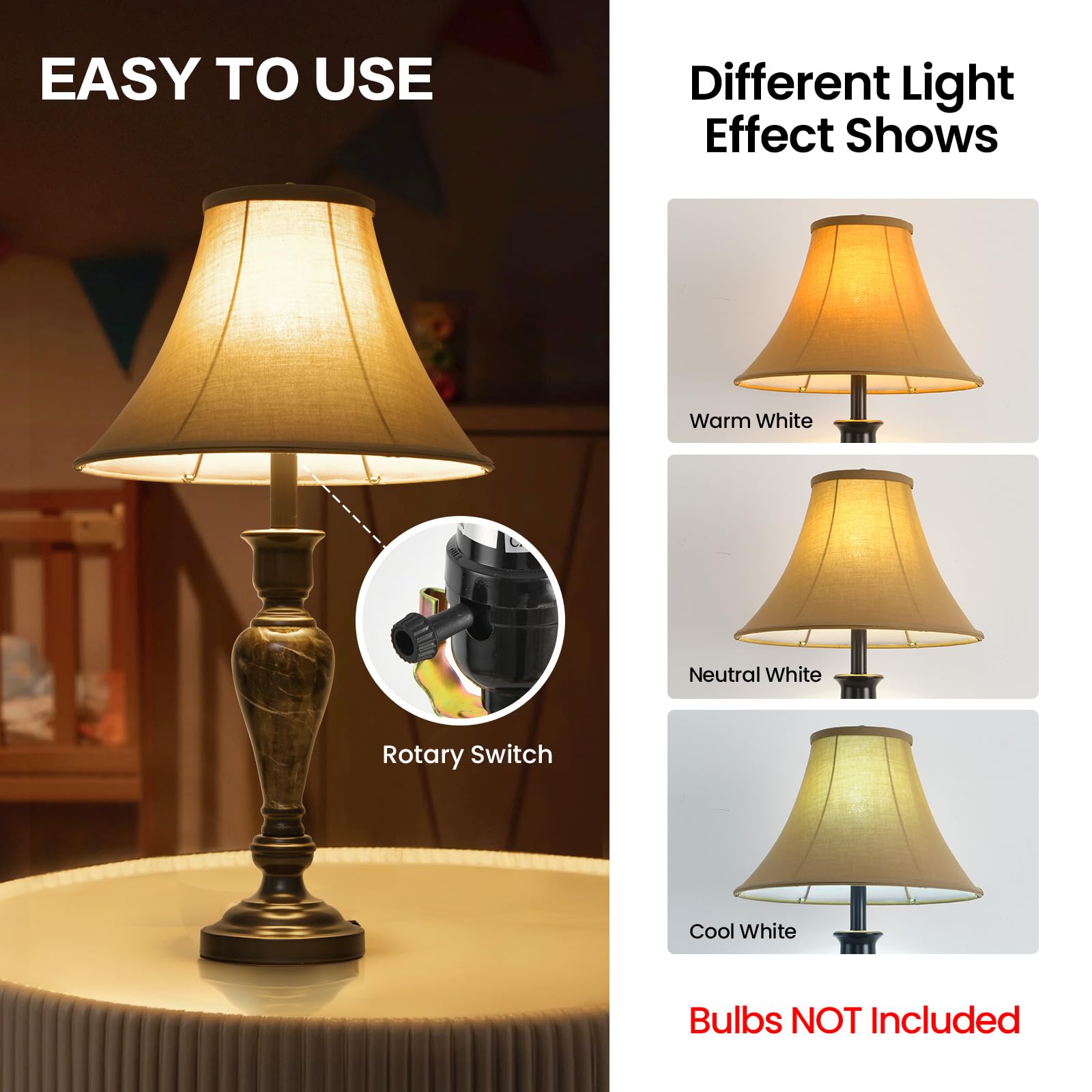 Vintage 3-Piece Living Room Lamp Set - Table Lamp & Floor Lamp with Stable Iron Base & Brown Fabric Shade - Perfect for Bedroom, Reading Nook, Home Office & Cozy Living Spaces