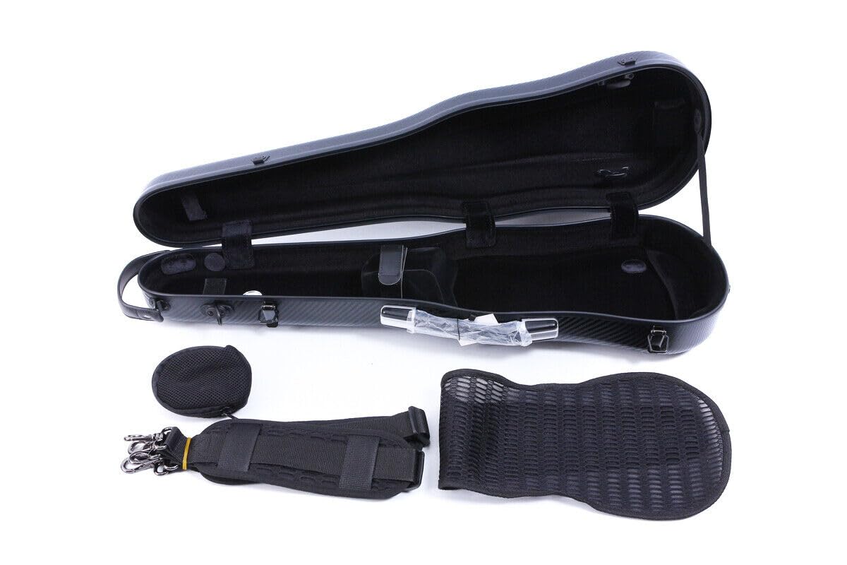 Premium 4/4 Full Size Violin Case - Carbon Fiber Hard Shell, Lightweight & Durable, Anti-Scratch Protection, Built-in Hygrometer, Backpack Design (Black) - Perfect for Travel, Performances & Professional Musicians