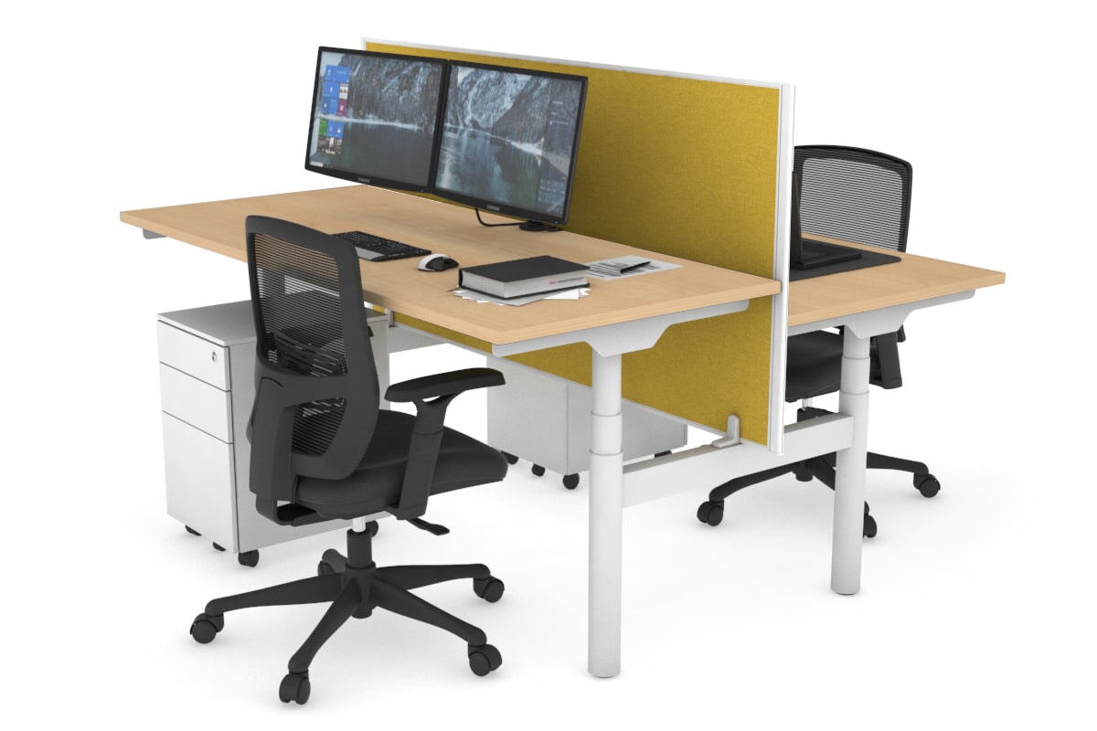 Flexi Premium Height Adjustable 2-Person H Bench Workstation - White Frame [1600L x 700W] - Ergonomic Office & Home Workspace Solution for Collaborative Teams & Remote Workers