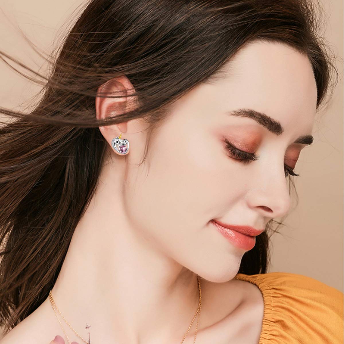 Hypoallergenic 925 Sterling Silver Unicorn Stud Earrings for Girls & Women - 6 Pack CZ Round/Square Ear Studs with 18K Gold Plating - Perfect for School, Parties & Everyday Wear