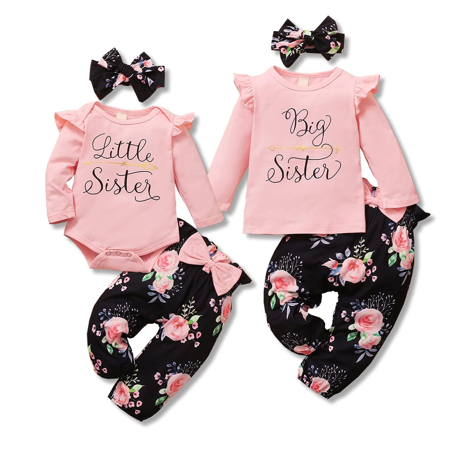 Big Sister Little Sister Matching Outfits - Floral Romper Set for Family Photos