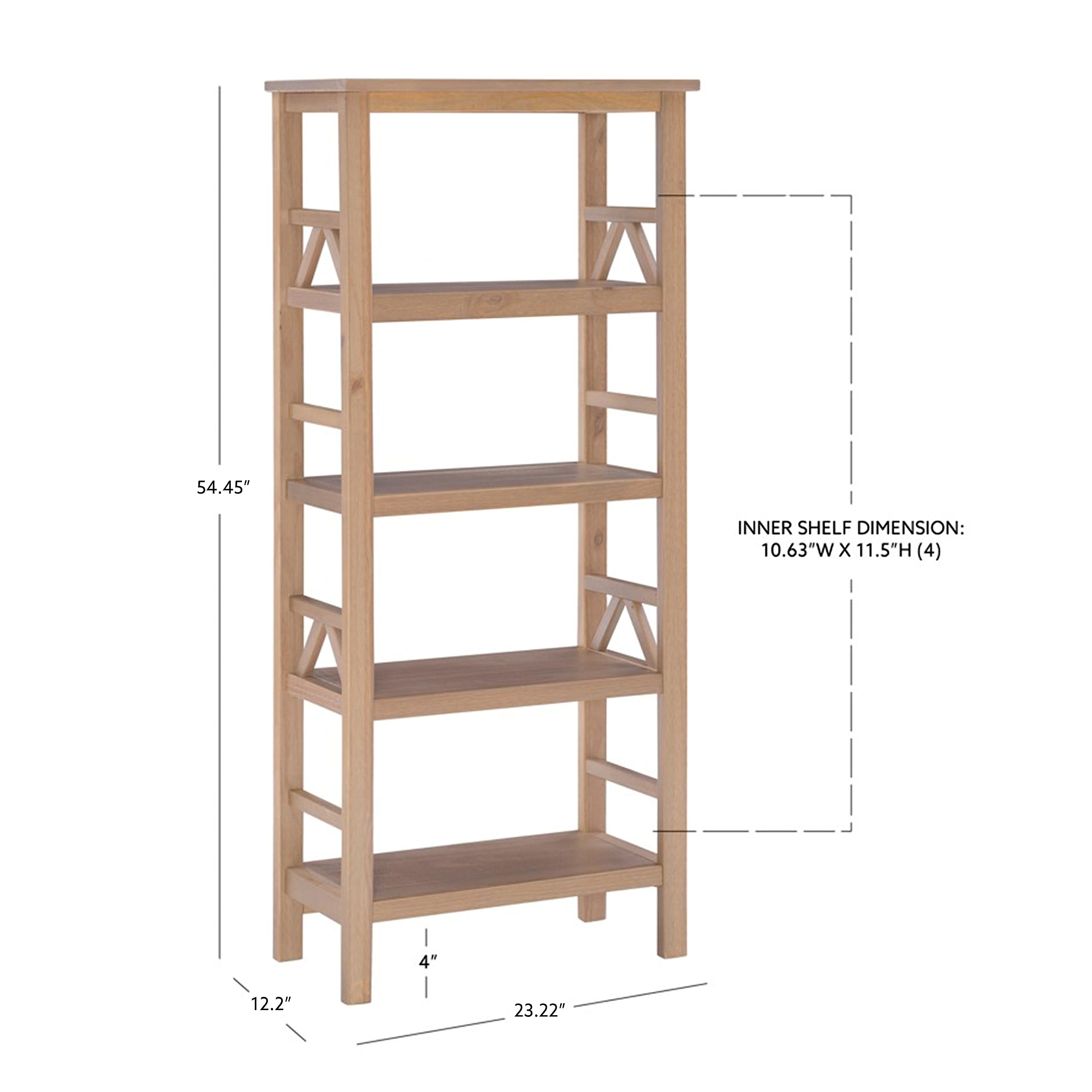 Linon Titian Driftwood Bookcase - 5 Shelf Wooden Book Storage Organizer for Living Room, Bedroom & Office - Rustic Home Decor Furniture for Books, Photos & Display Items