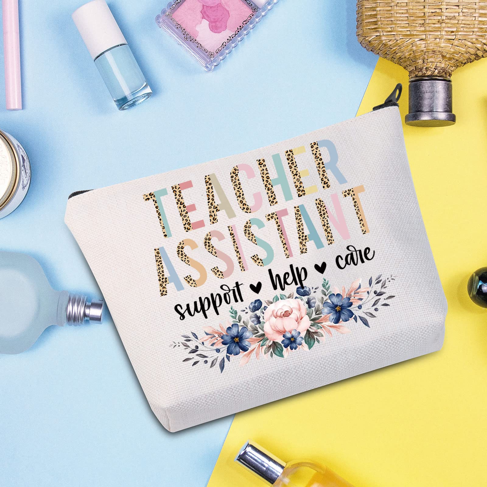 Floral Makeup Bag for Teachers - Appreciation Gift & Teaching Assistant Support - Perfect for School & Travel