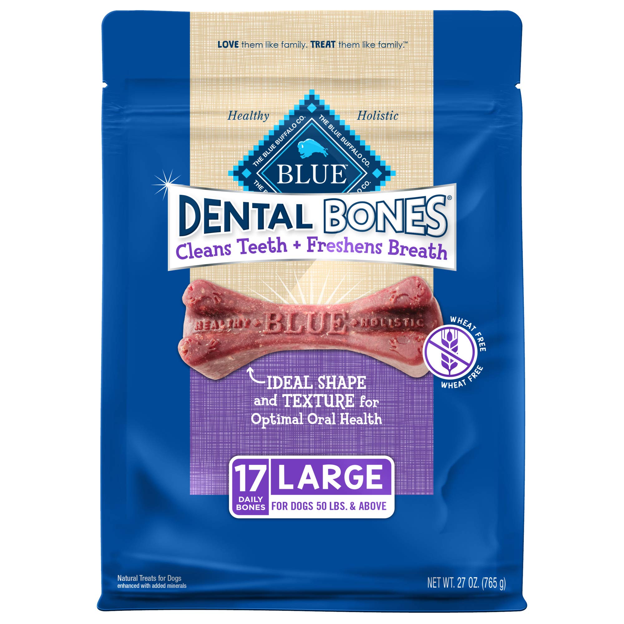 Blue Buffalo Dental Bones - Natural Adult Dog Dental Chew Treats for Teeth Cleaning & Fresh Breath - Perfect for Daily Oral Care & Playtime