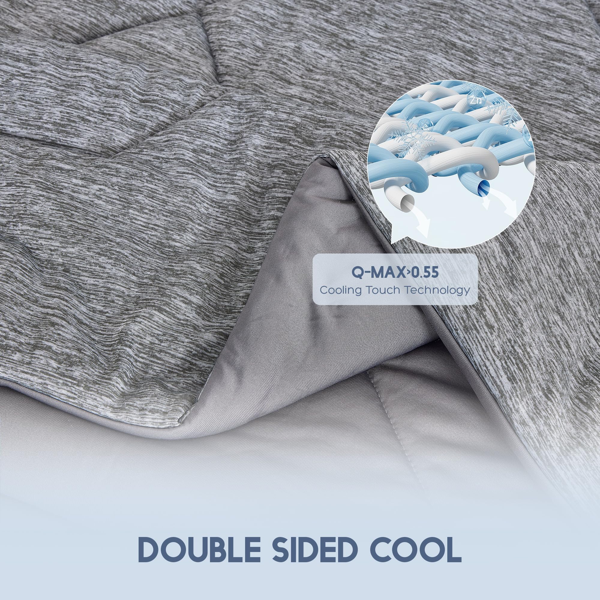 Queen Size Cooling Comforter - Q-Max 0.55 Cooling Fiber Blanket for Hot Sleepers | Soft, Breathable & Lightweight Summer Bedding (90