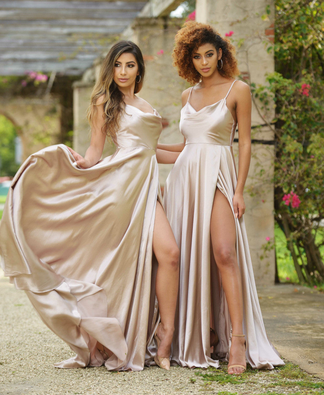 Lottie Gown Sand Satin A-Line Dress - Elegant Wedding Guest & Special Occasion Formal Wear