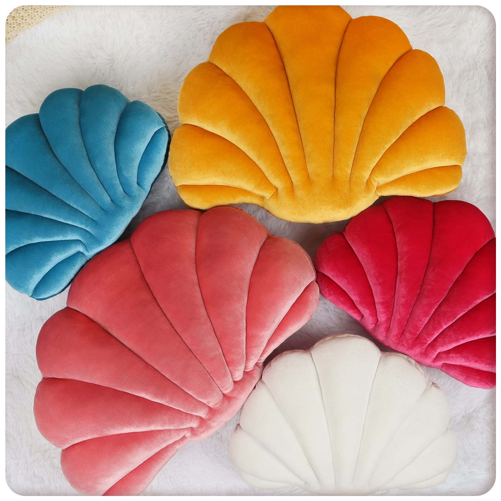 3D Velvet Seashell Shaped Decorative Throw Pillow - Soft Ocean Themed Cushion for Bed, Couch, Sofa & Chair (13.4x9.8 Inch) - Perfect for Beach House Decor, Girls Room & Coastal Home Accessories