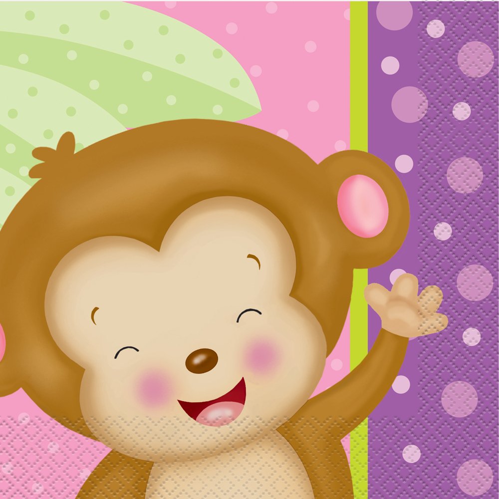 Vibrant Multicolor Girl Monkey Baby Shower Napkins (Pack of 16) - Ultra Absorbent, Durable & Party-Perfect Size - Elegant Design for Baby Showers, Birthday Parties & Special Celebrations