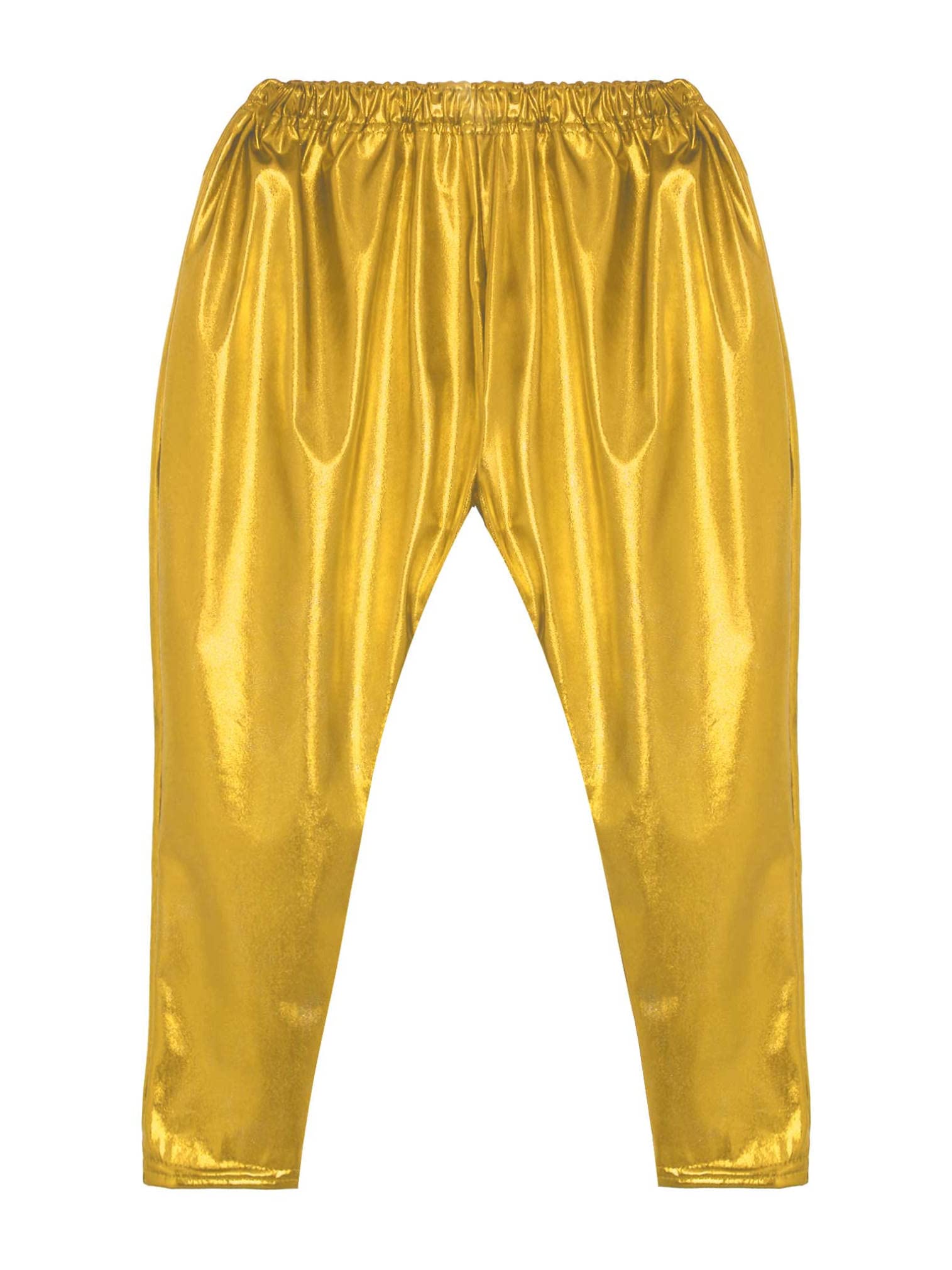 Easyforever Shiny Metallic Dance Pants for Girls & Boys - Harem Yoga Tights for Jazz, Hip Hop, Latin & Ballet - Perfect for Dance Classes, Performances & Costumes